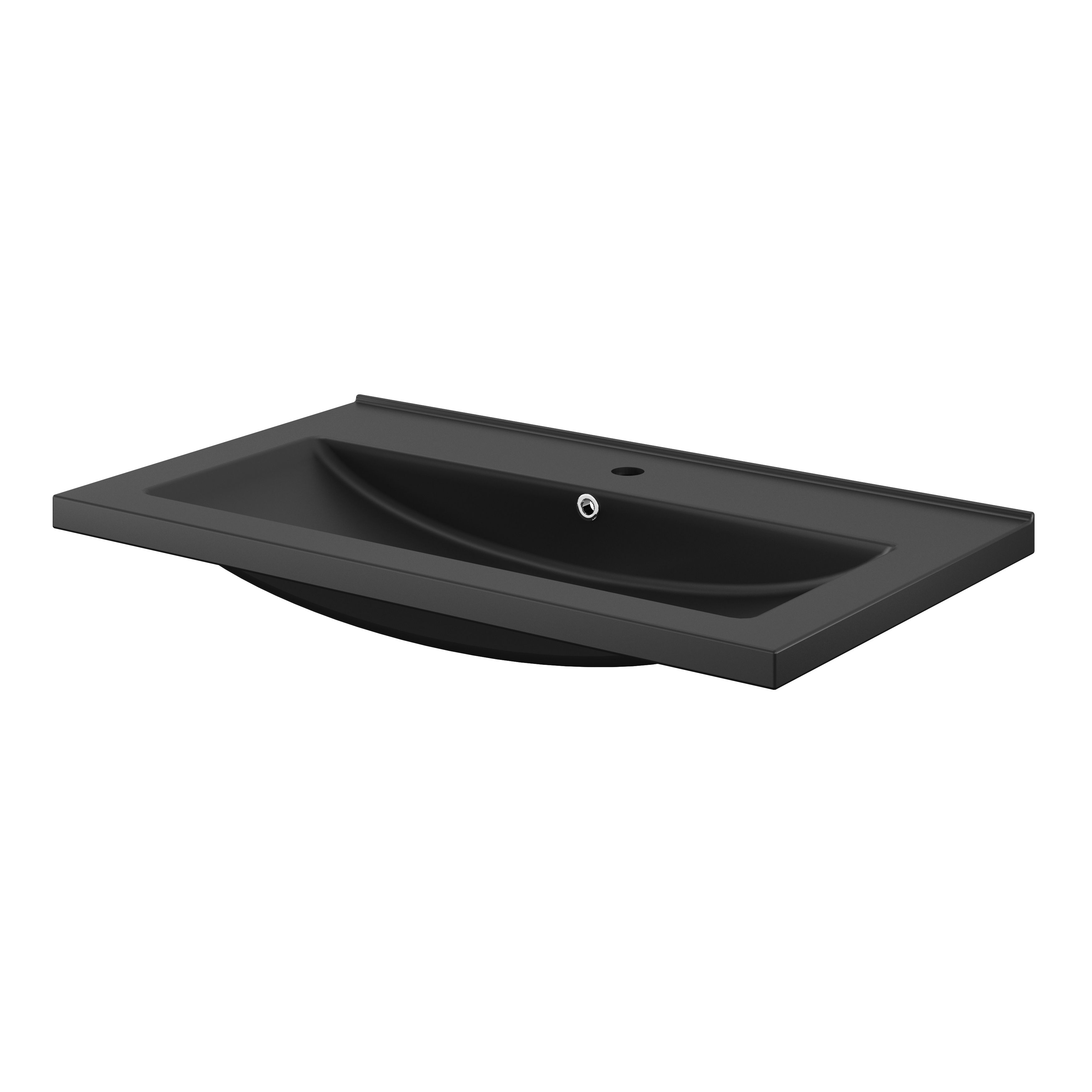 GoodHome Nira Matt Black Rectangular Vanity Basin (W)81.4cm