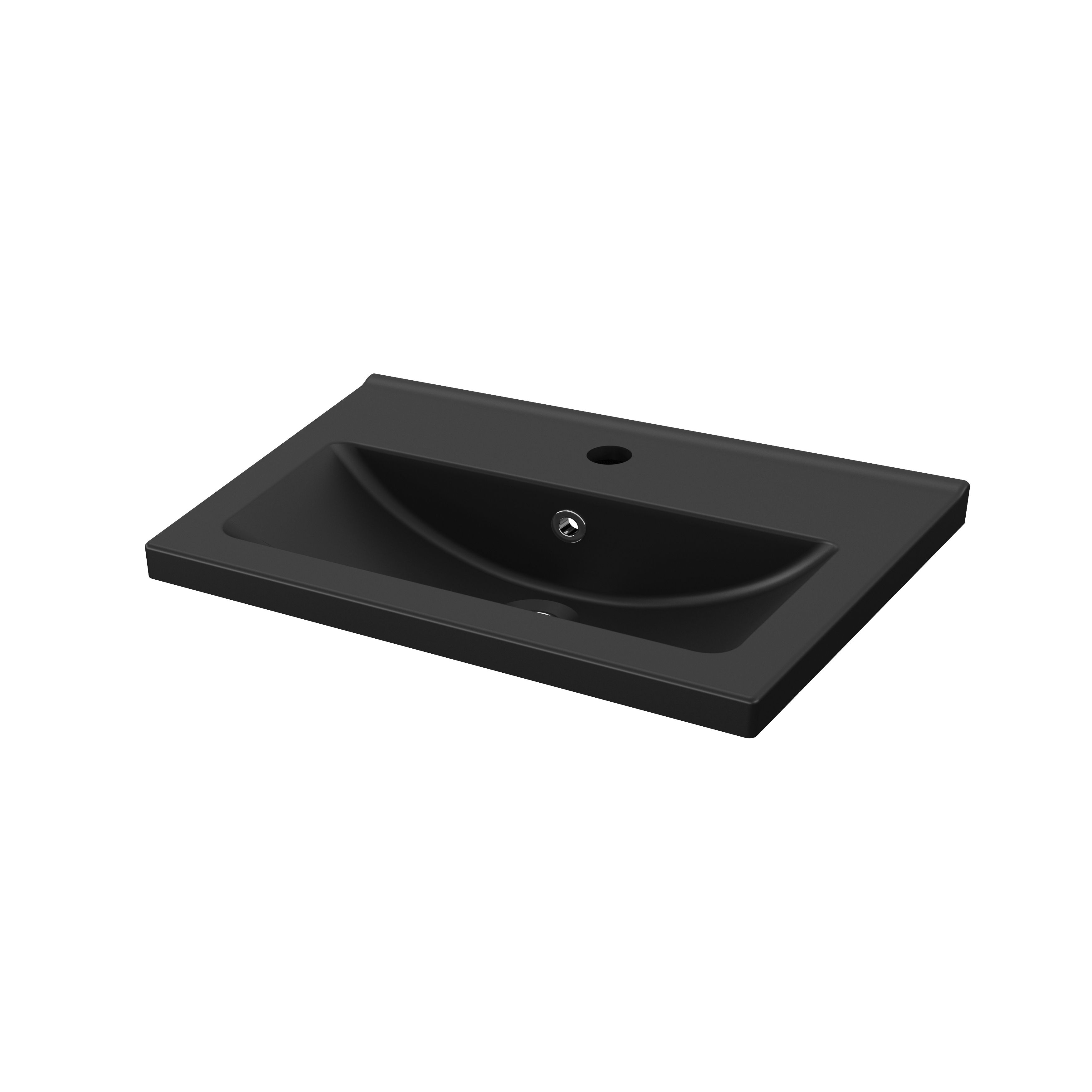 GoodHome Nira slim Matt Black Rectangular Vanity Basin (W)60.4cm