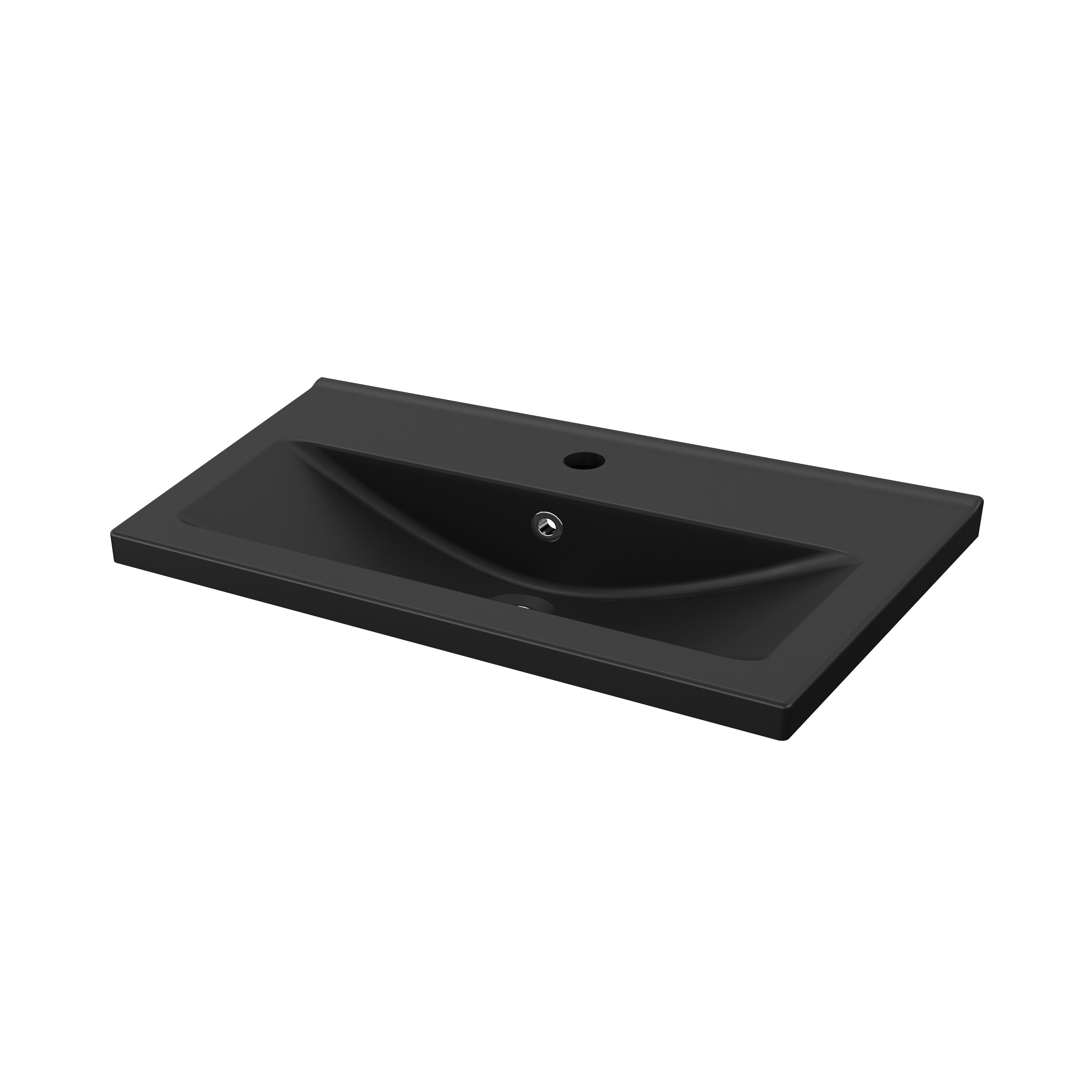 GoodHome Nira slim Matt Black Rectangular Vanity Basin (W)80.4cm