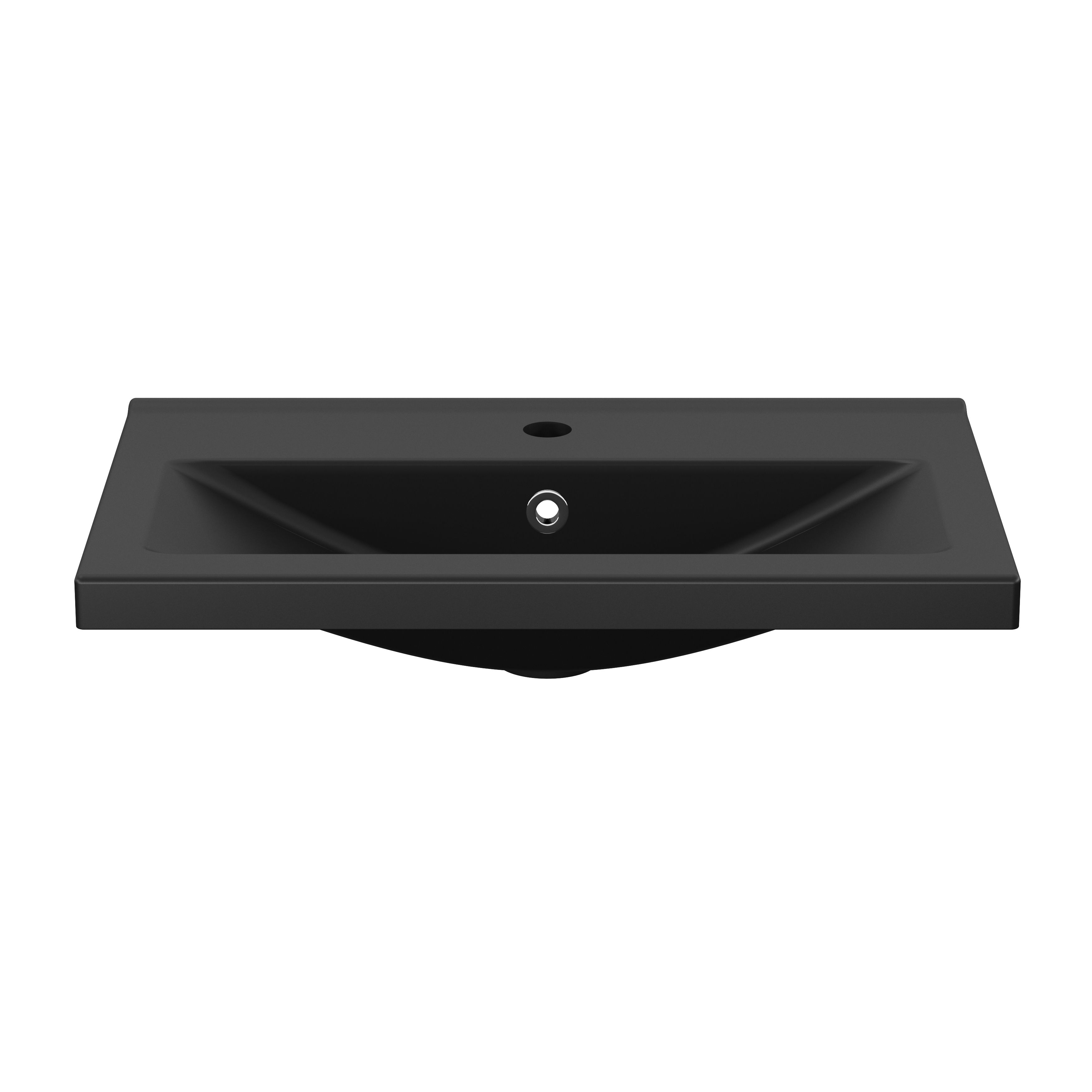 GoodHome Nira slim Matt Black Rectangular Vanity Basin (W)80.4cm