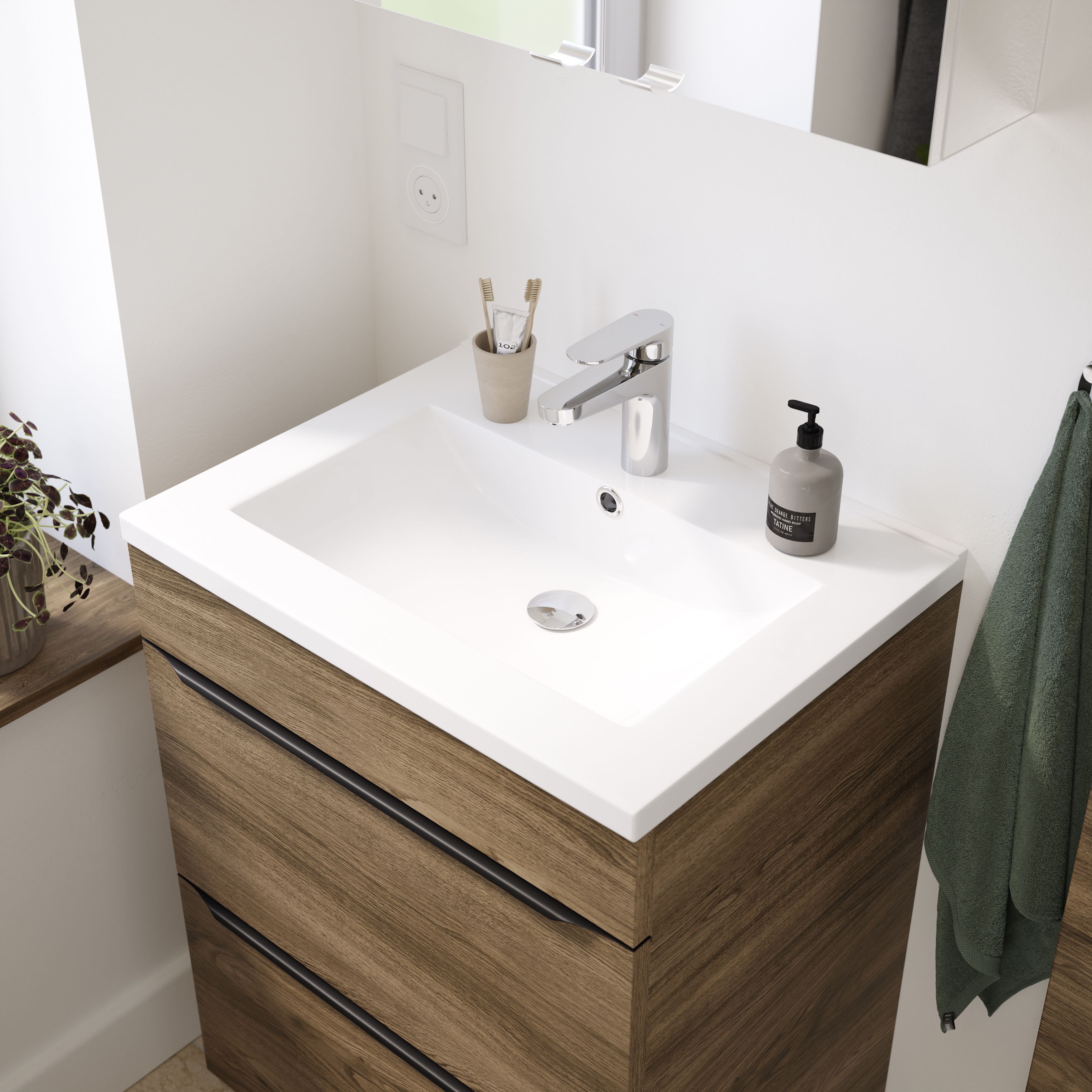 GoodHome Nira White Rectangular Vanity Basin (W)61.4cm