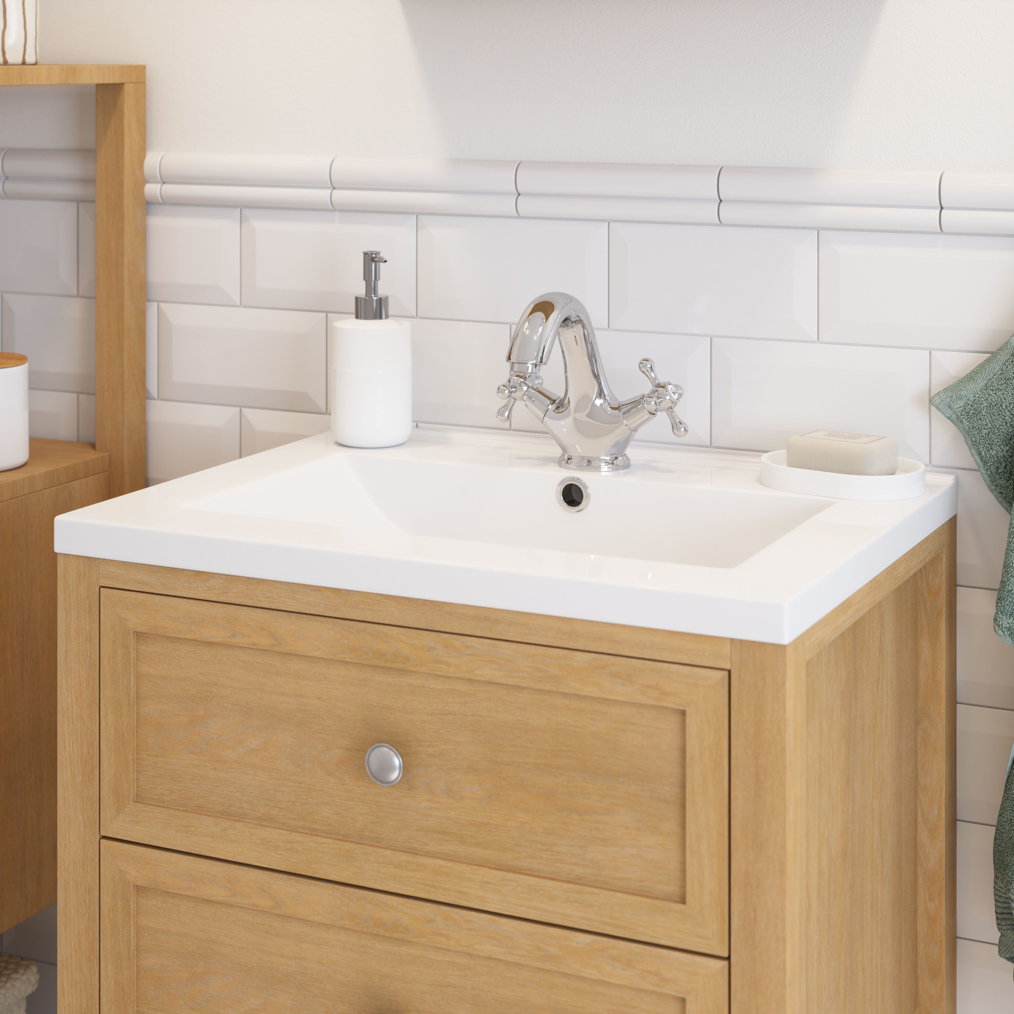 GoodHome Nira White Rectangular Vanity Basin (W)61.4cm