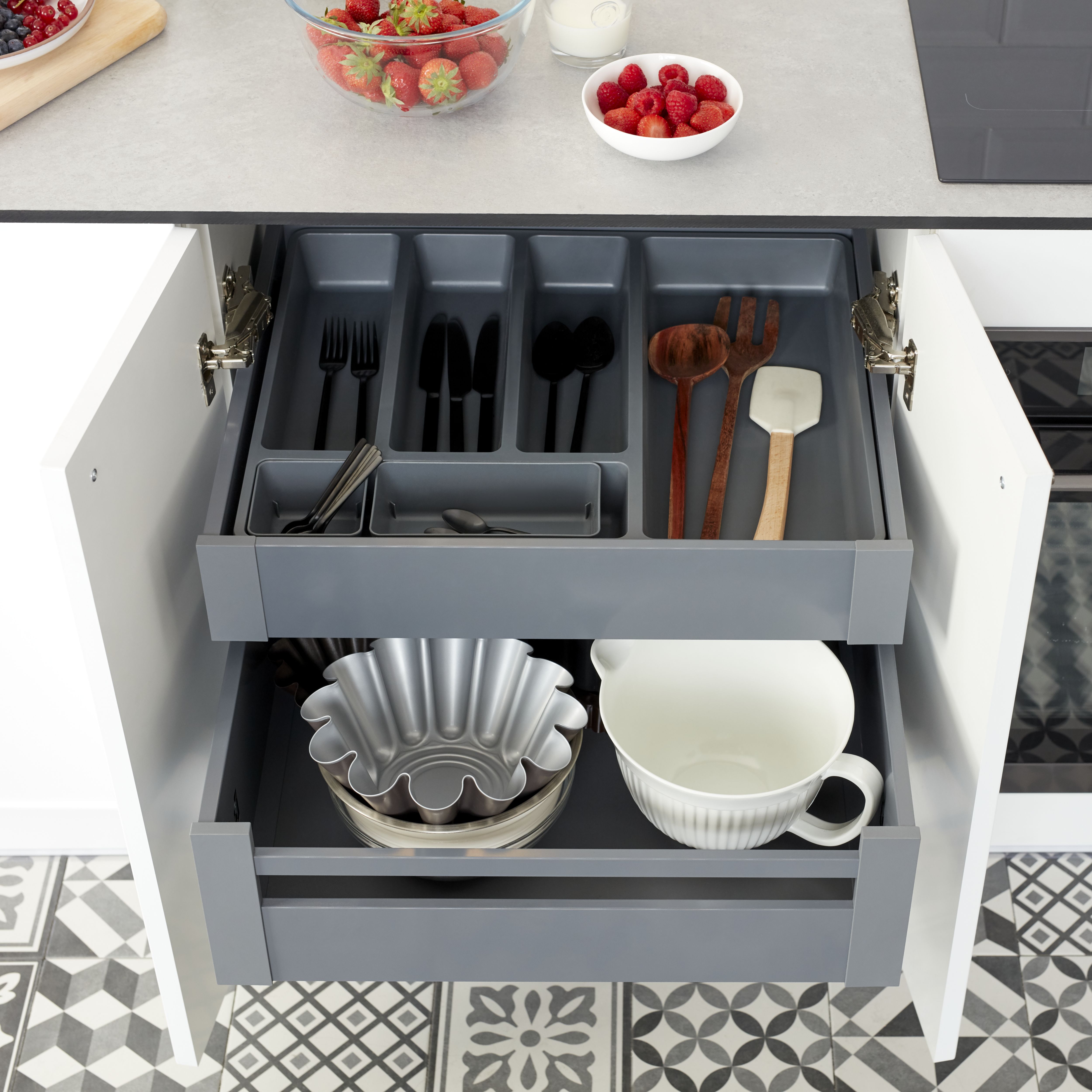 GoodHome Nitaki Anthracite ABS plastic Cutlery tray, (H)550mm (W)90mm