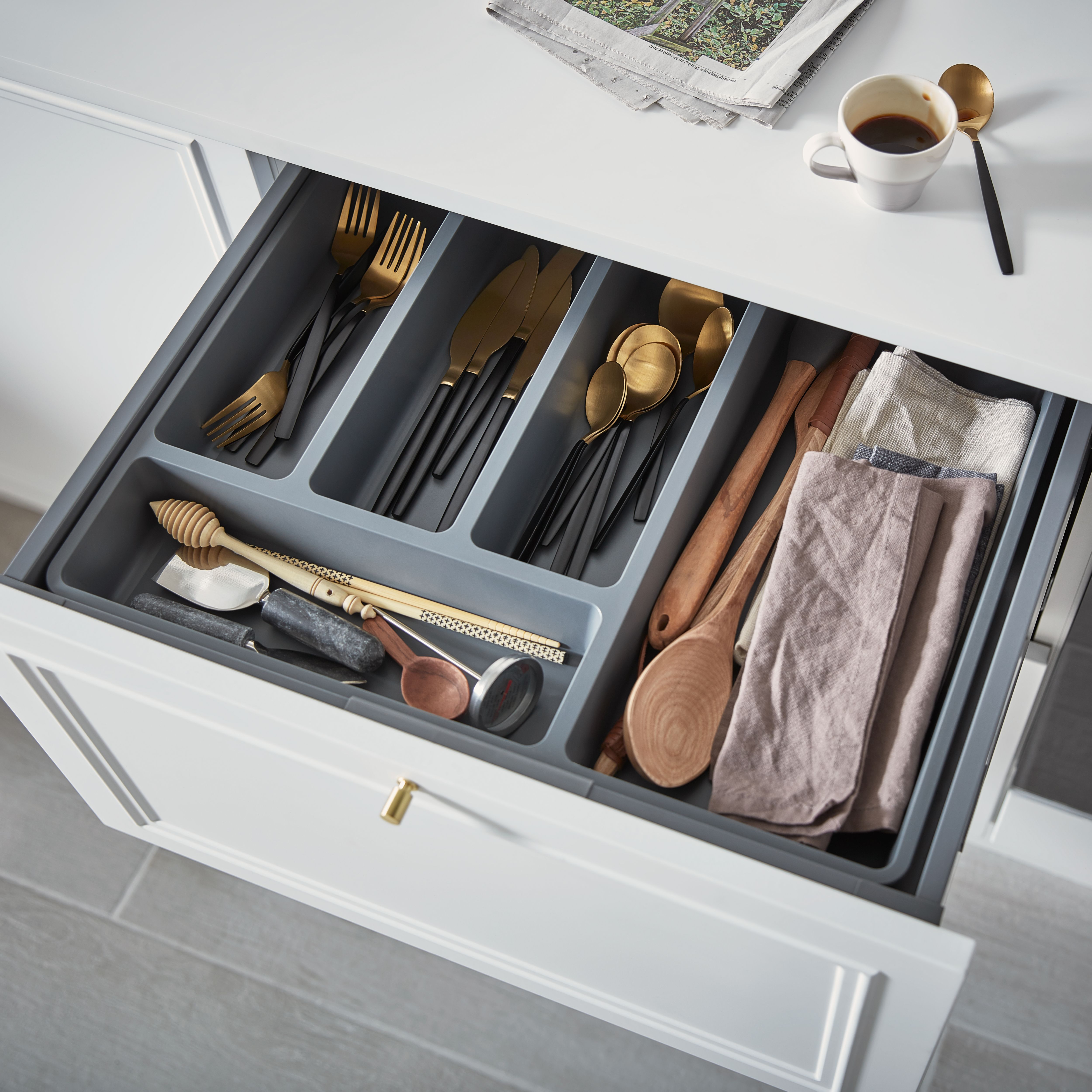 GoodHome Nitaki Anthracite ABS plastic Cutlery tray, (H)60mm (W)314mm