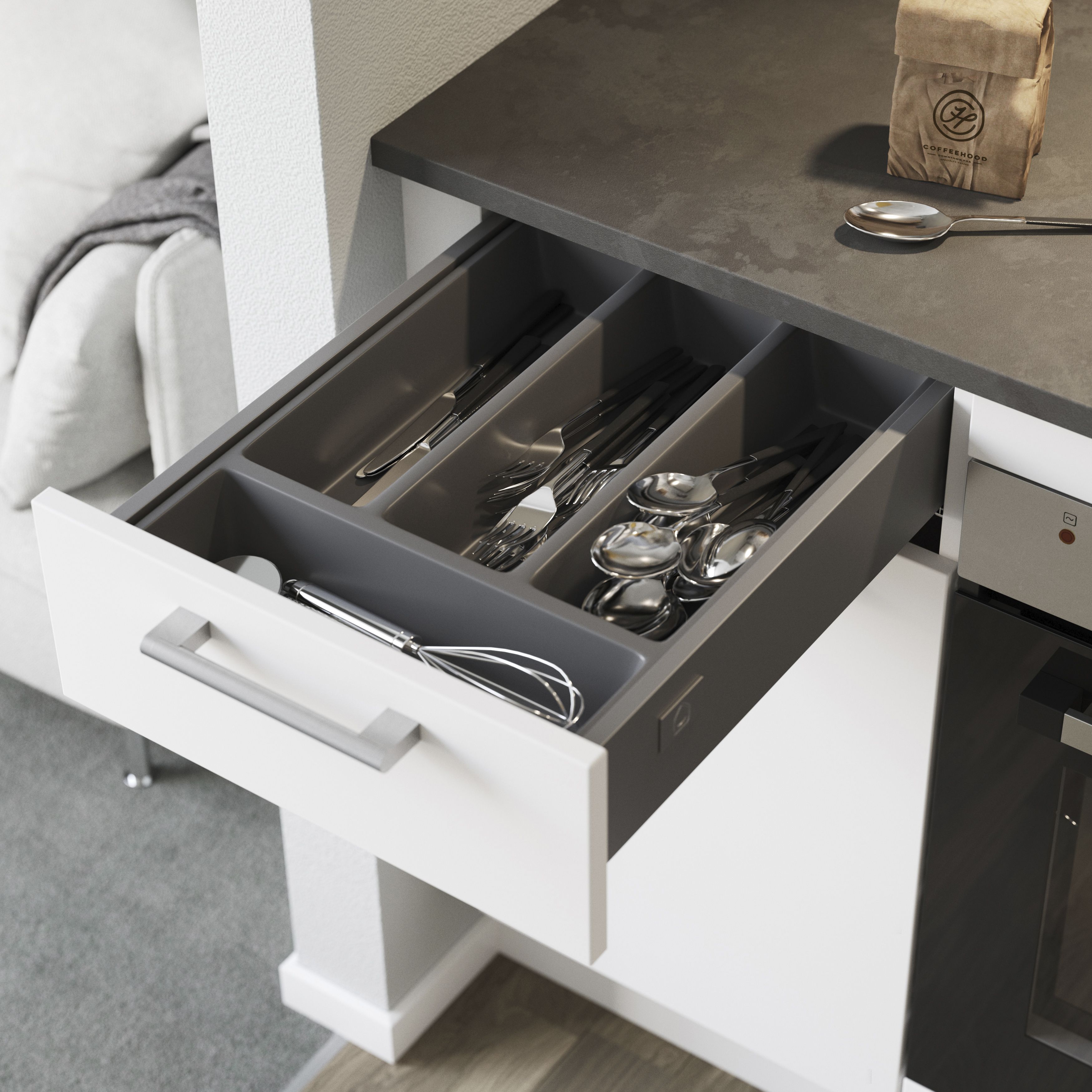 GoodHome Nitaki Anthracite ABS plastic Cutlery tray, (H)60mm (W)314mm