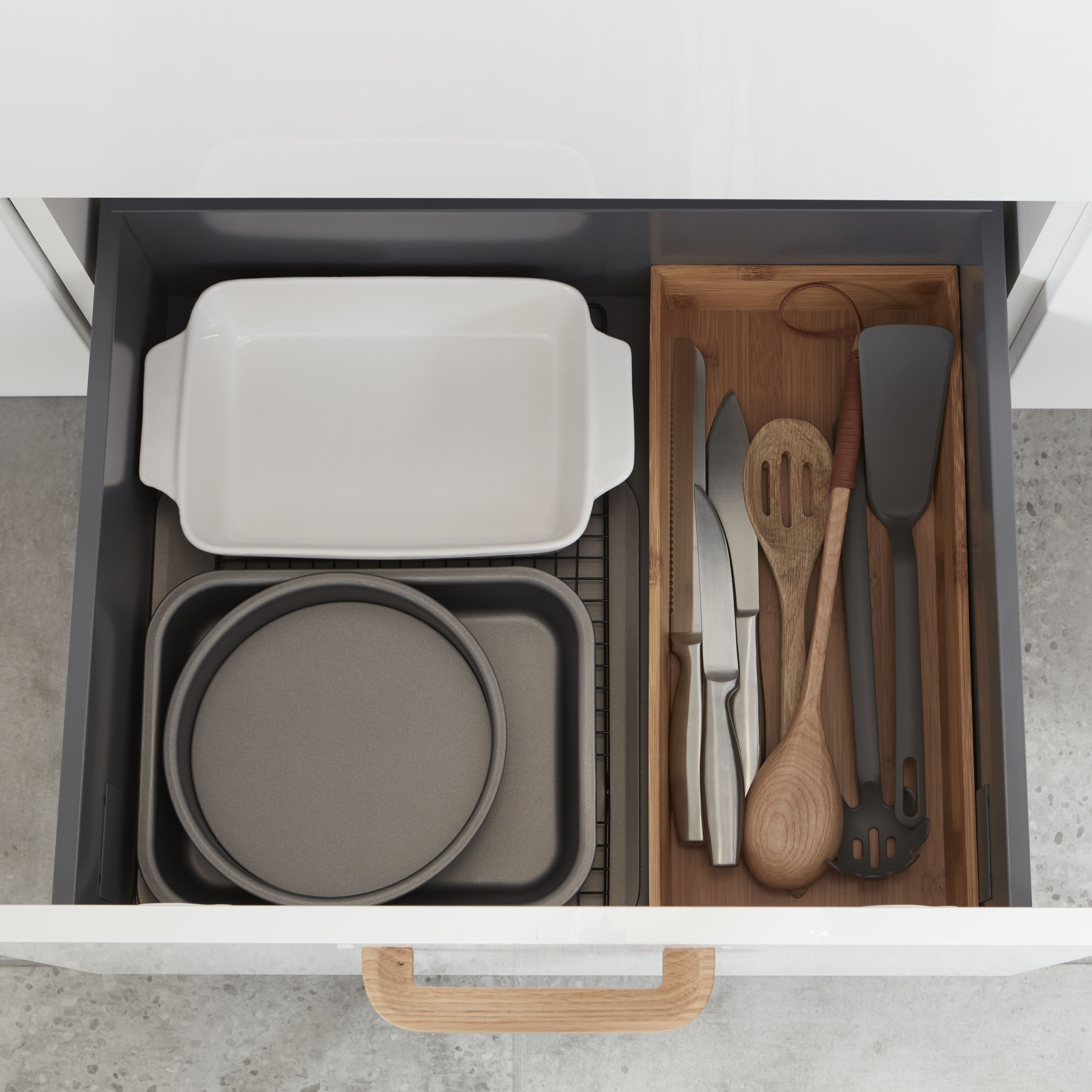 GoodHome Nitaki Natural Bamboo & MDF Cutlery tray, (H)60mm (W)198mm