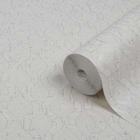 GoodHome Nitida Beige & white Glitter effect Art deco Textured Wallpaper Sample