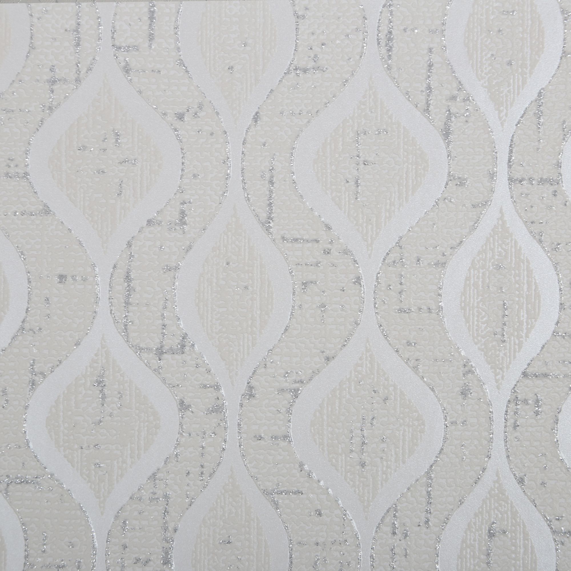 GoodHome Nitida Beige & white Glitter effect Art deco Textured Wallpaper Sample