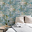 GoodHome Nivosa Teal Coloured concrete Plaster effect Embossed Wallpaper