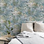 GoodHome Nivosa Teal Coloured concrete Plastered effect Embossed Wallpaper