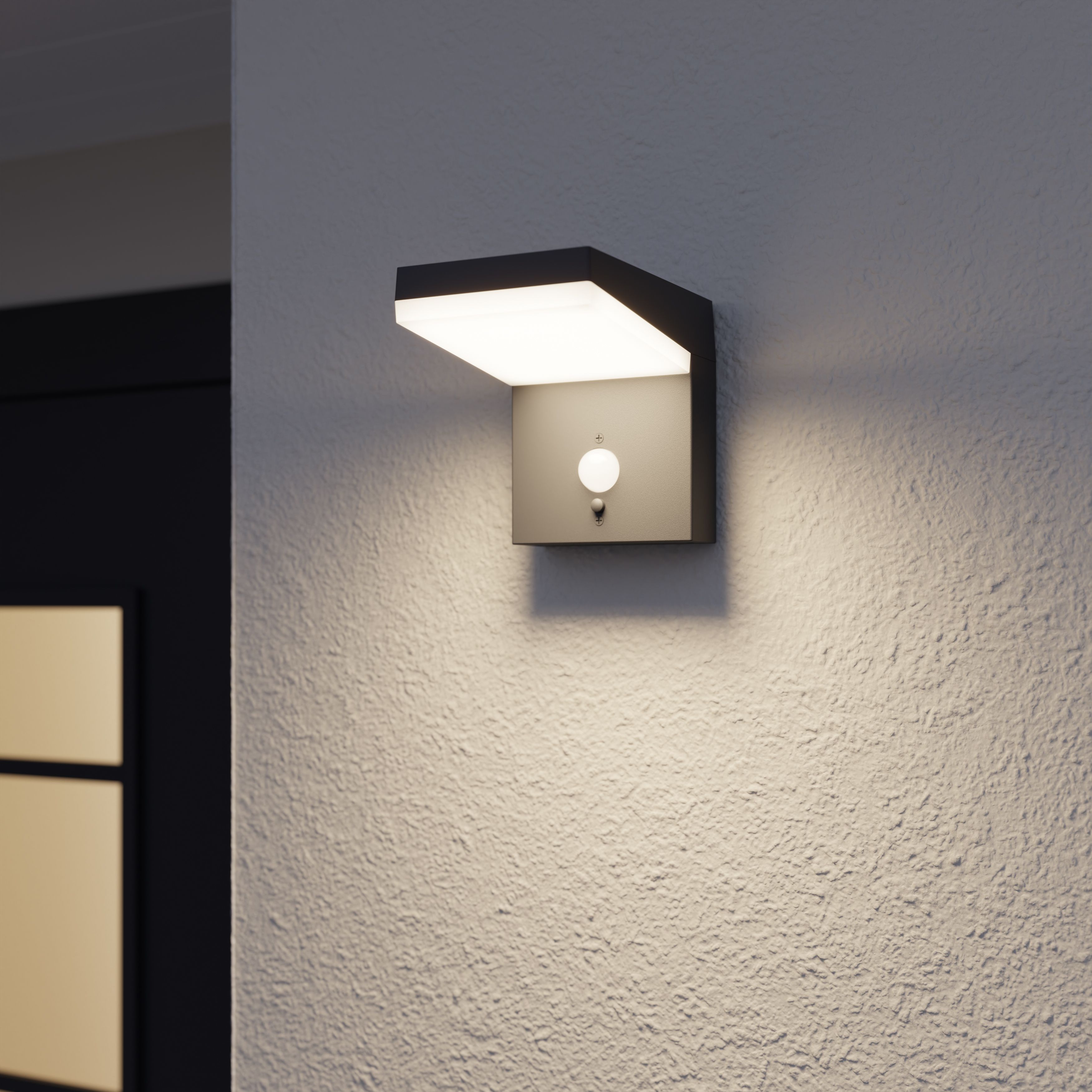 GoodHome Non-adjustable Black Solar-powered Integrated LED 6.3W PIR With motion sensor Rectangular Outdoor Wall light