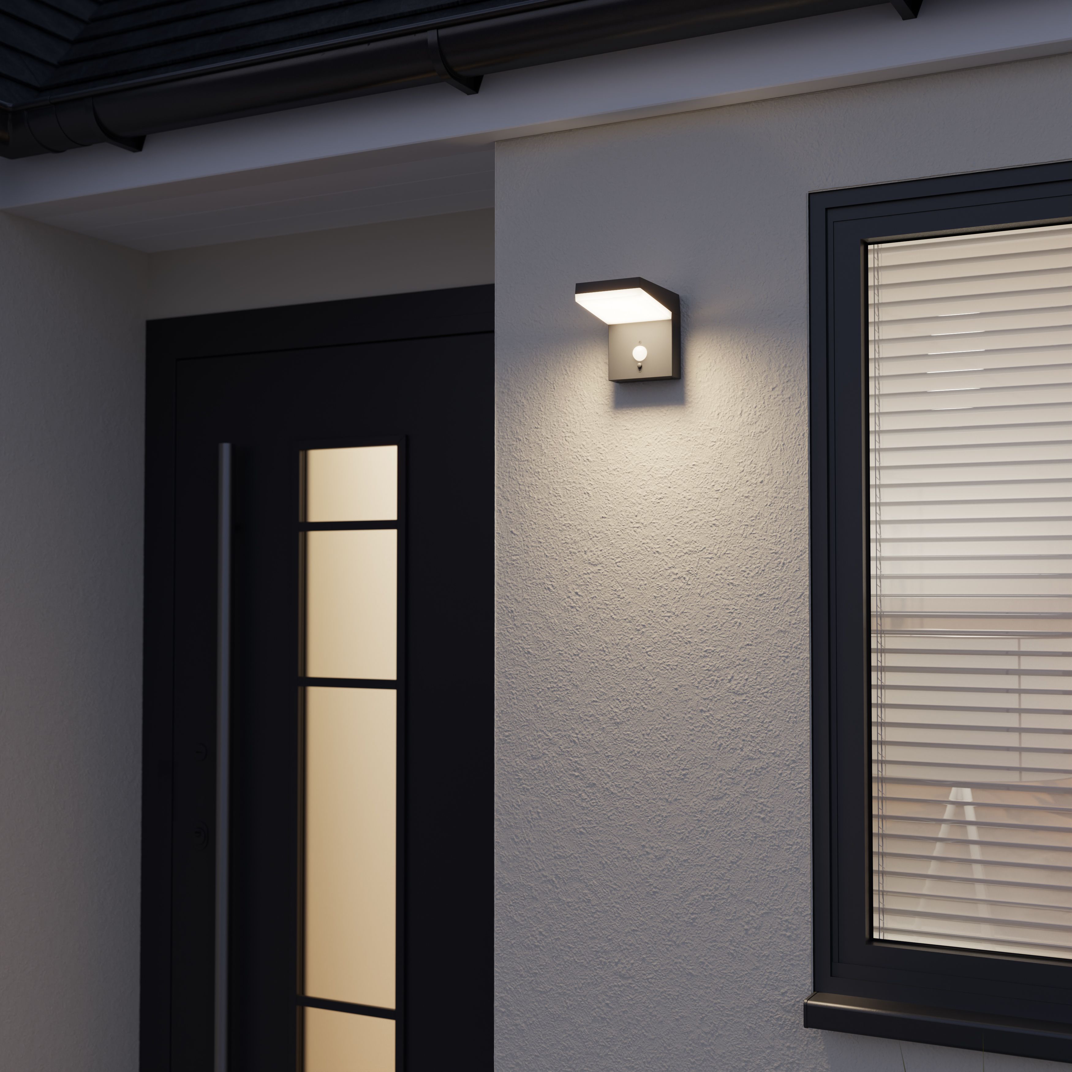 GoodHome Non-adjustable Black Solar-powered Integrated LED 6.3W PIR With motion sensor Rectangular Outdoor Wall light