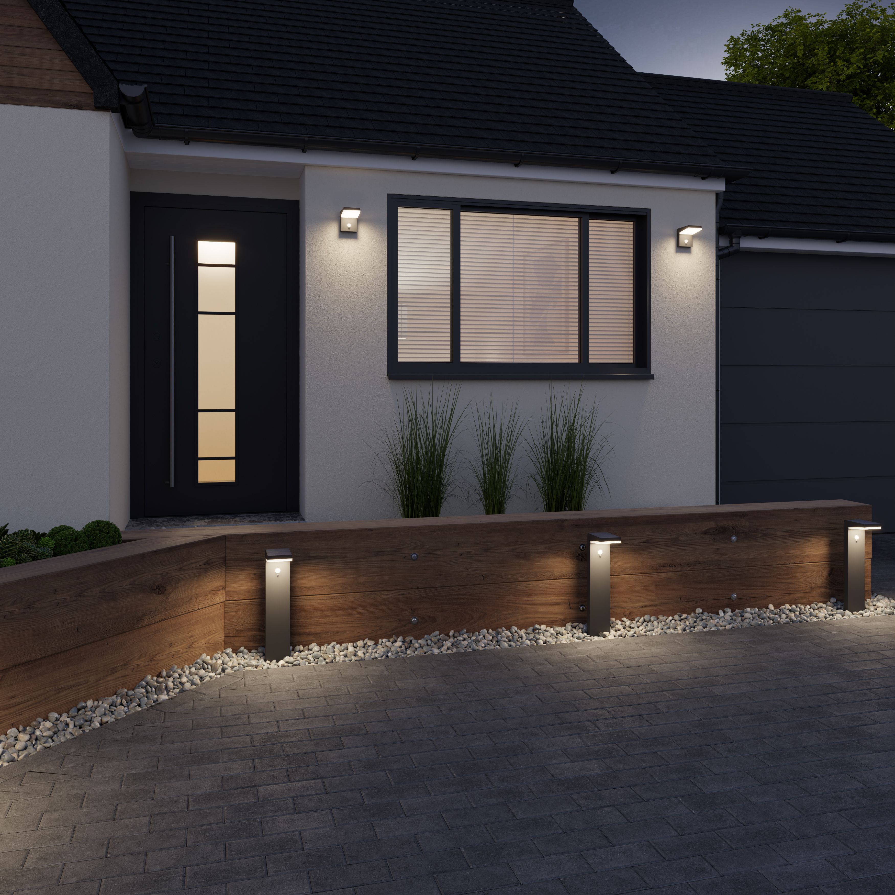 GoodHome Non-adjustable Black Solar-powered Integrated LED 6.3W PIR With motion sensor Rectangular Outdoor Wall light