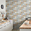 GoodHome Nonia Blue Tile effect Textured Wallpaper Sample