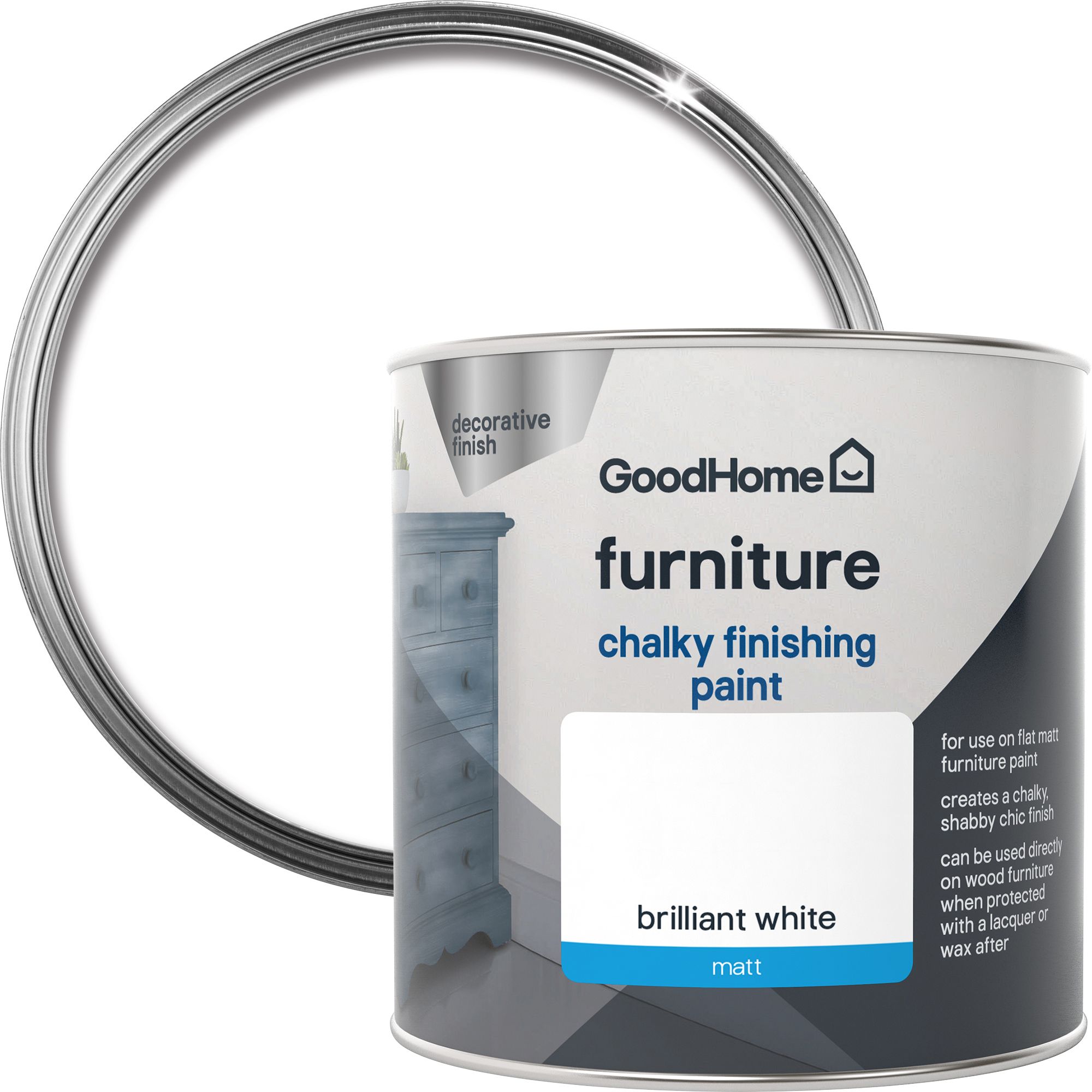 GoodHome North pole (Brilliant white) Chalky effect Furniture paint, 500ml