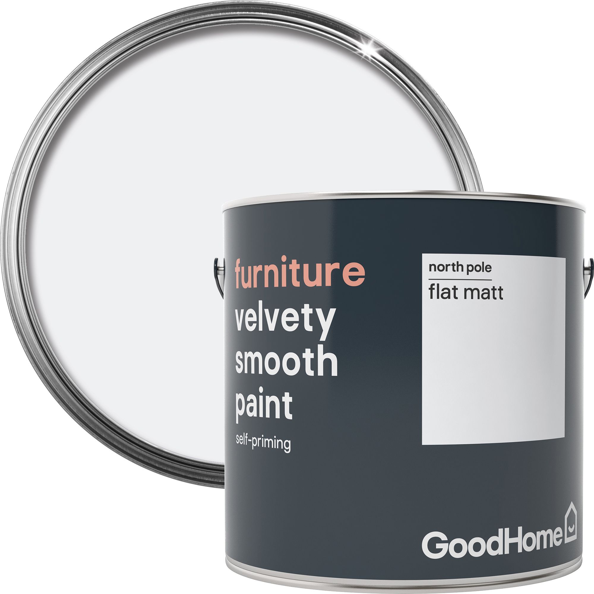 GoodHome North pole (brilliant white) Flat matt Furniture paint, 2L