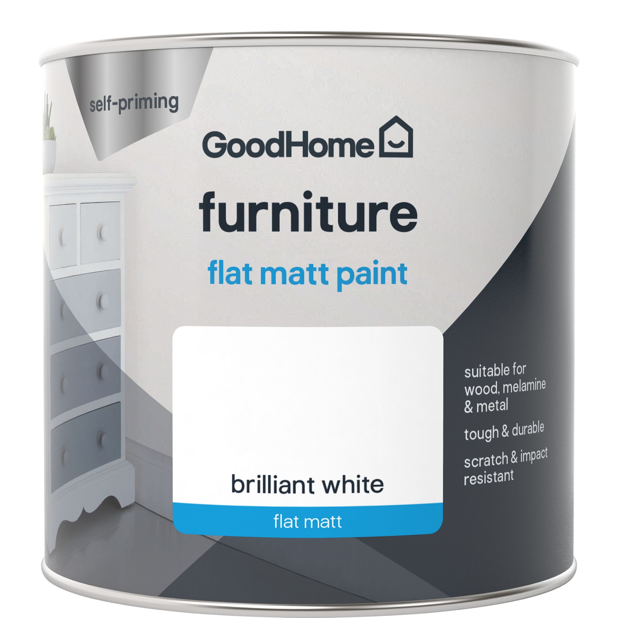 GoodHome North pole (Brilliant white) Flat matt Furniture paint, 500ml