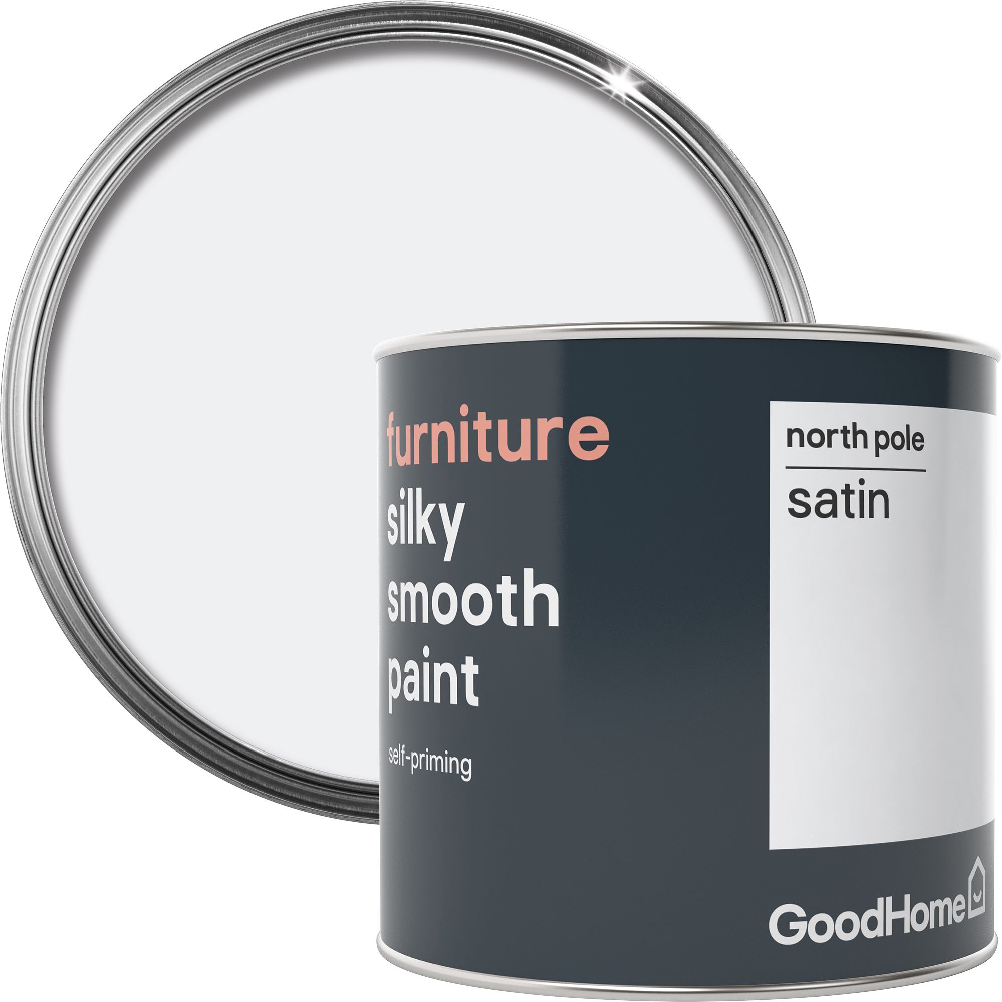 GoodHome North pole (brilliant white) Satin Furniture paint, 500ml