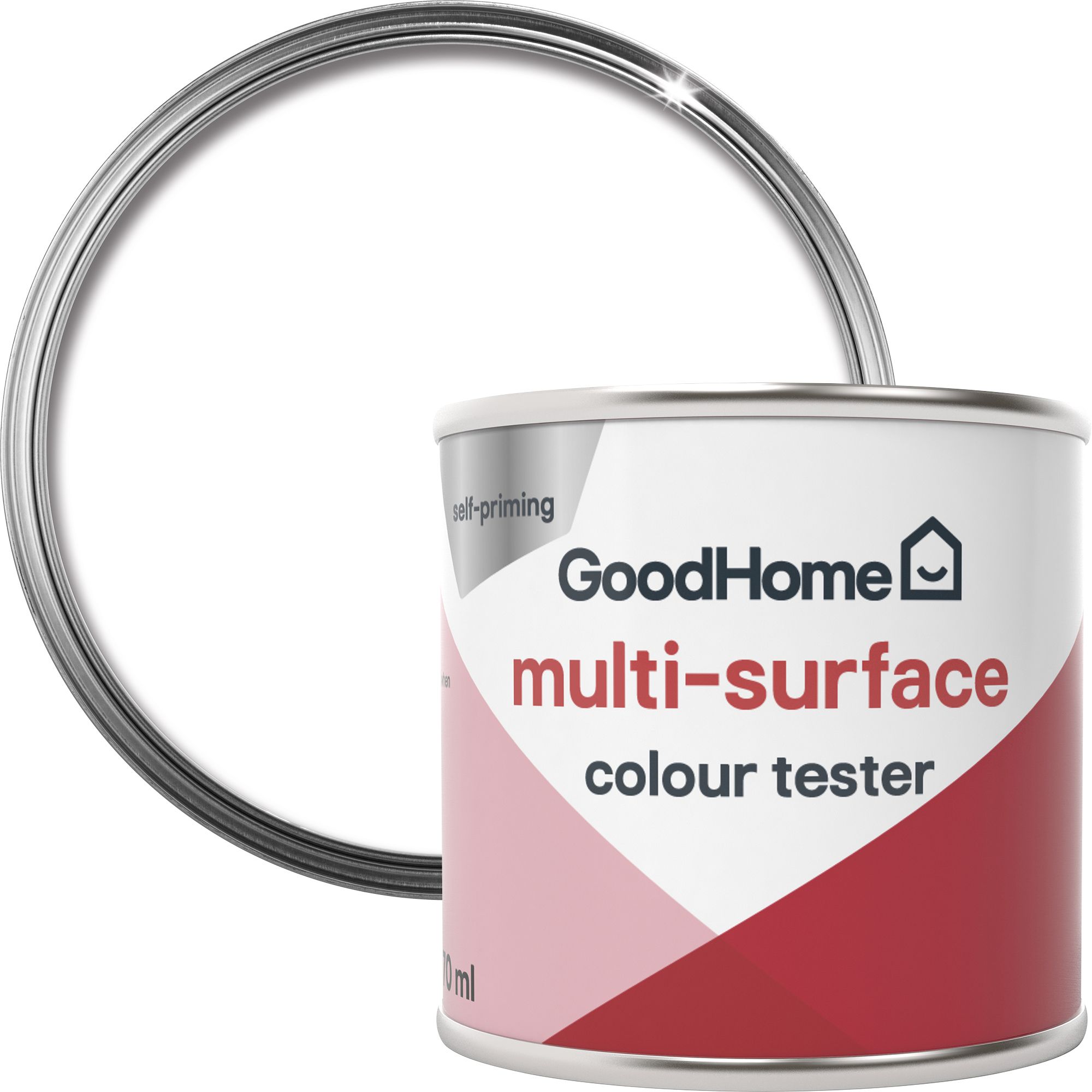 GoodHome North pole (Brilliant white) Satin Multi-surface paint, 70ml Tester pot