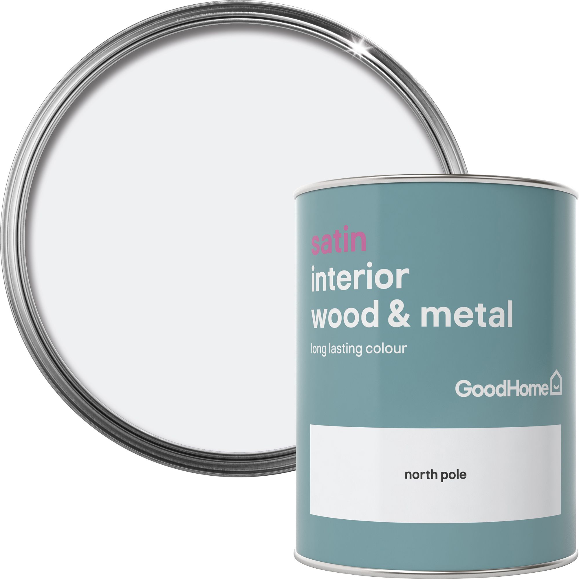 GoodHome North pole Satin Metal & wood paint, 750ml