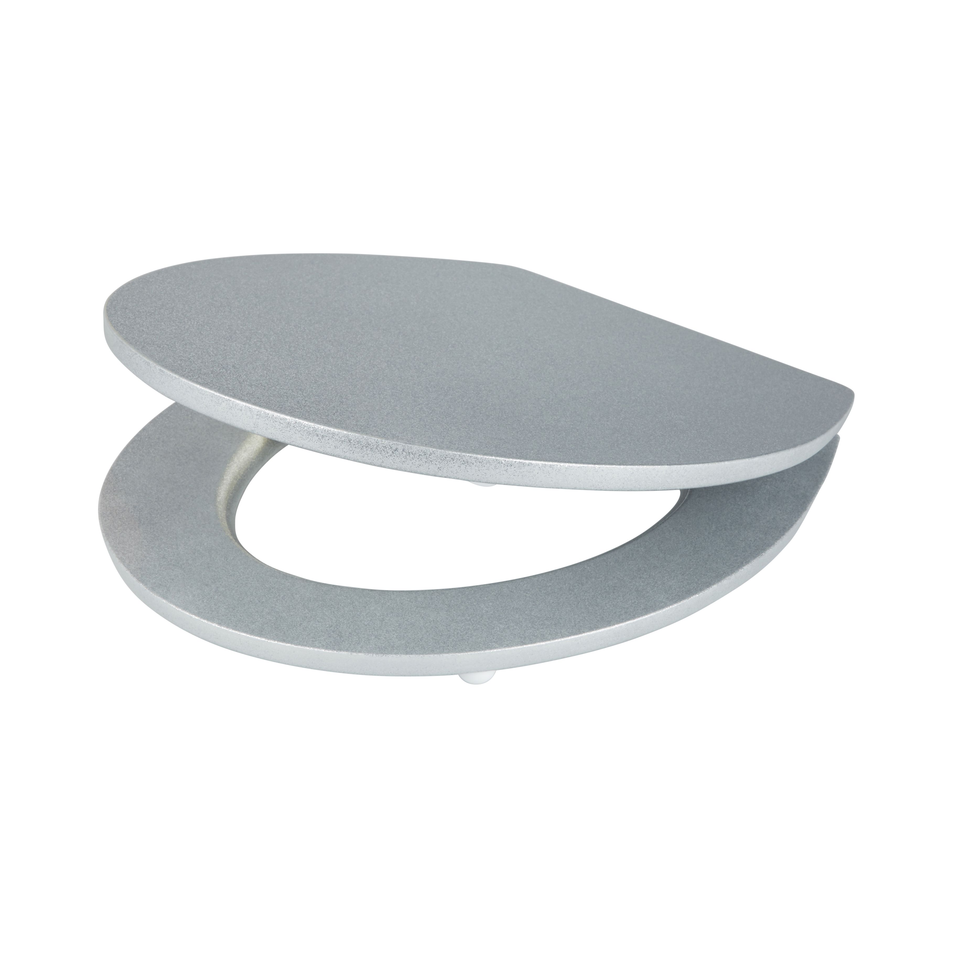 GoodHome Nosara Silver Glitter effect Round Standard close Toilet seat