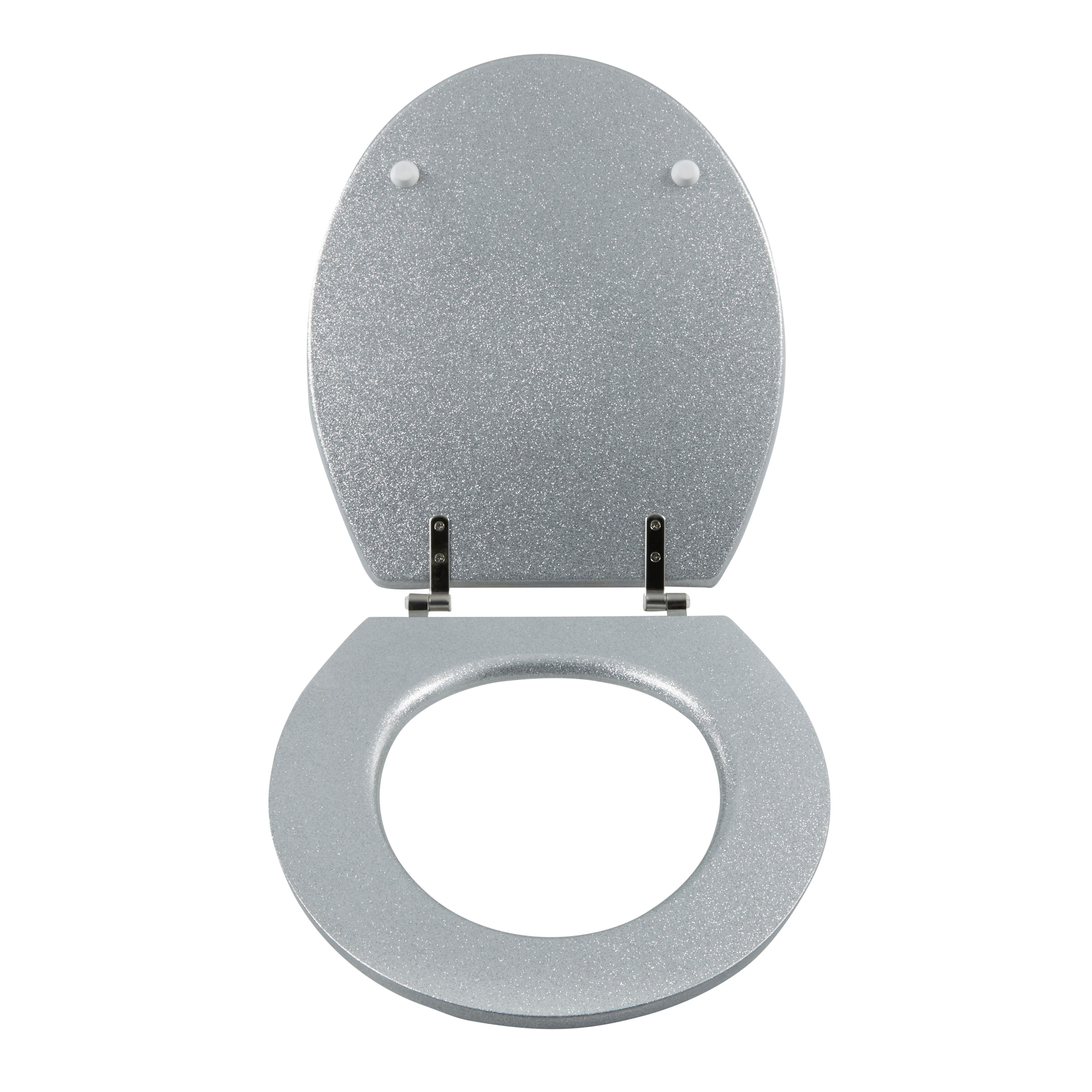GoodHome Nosara Silver Glitter effect Round Standard close Toilet seat