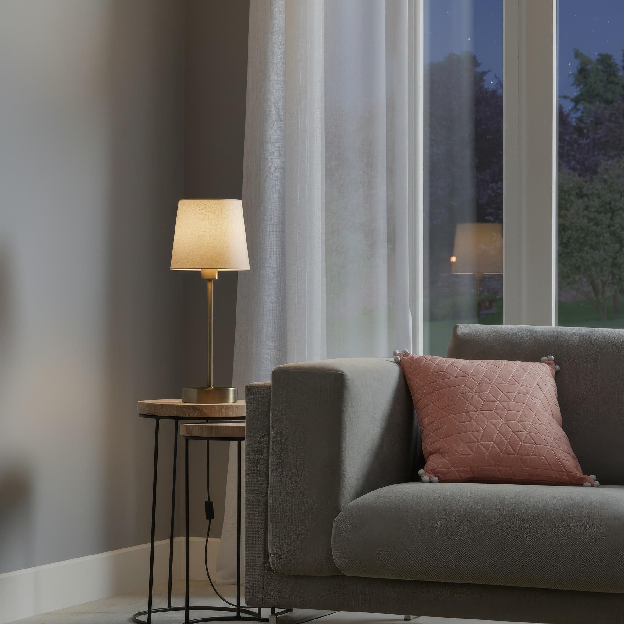GoodHome Nunbird Plain Conical Matt Taupe Antique brass effect Table lamp