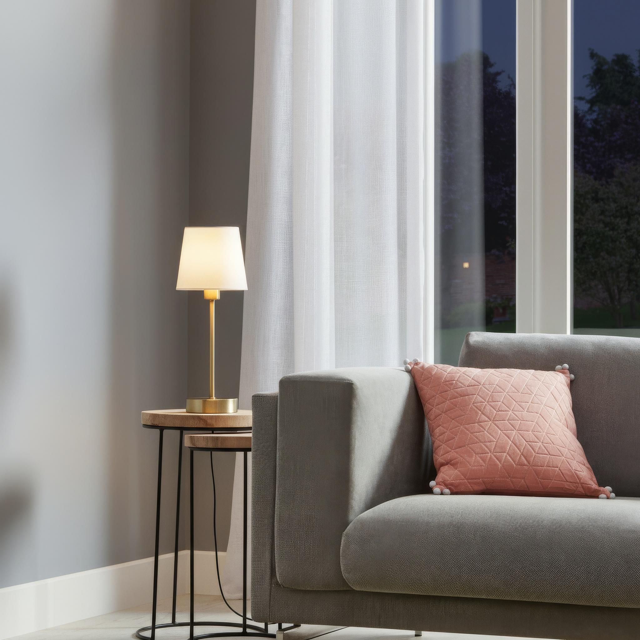 GoodHome Nunbird Plain Conical Shiny White Brass effect Table lamp