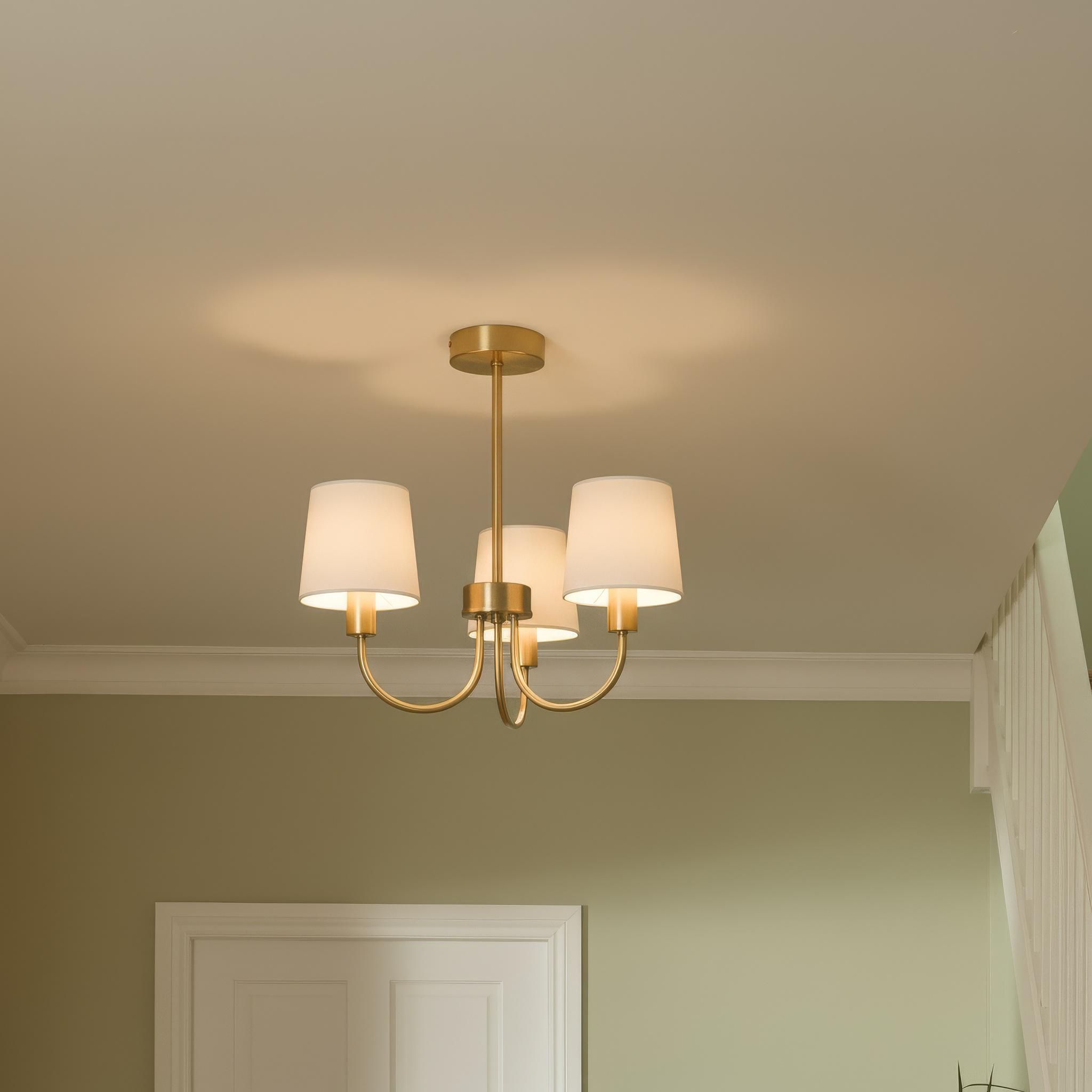 GoodHome Nunbird Satin Fabric & metal Cream Brass effect 3 Lamp LED Ceiling light