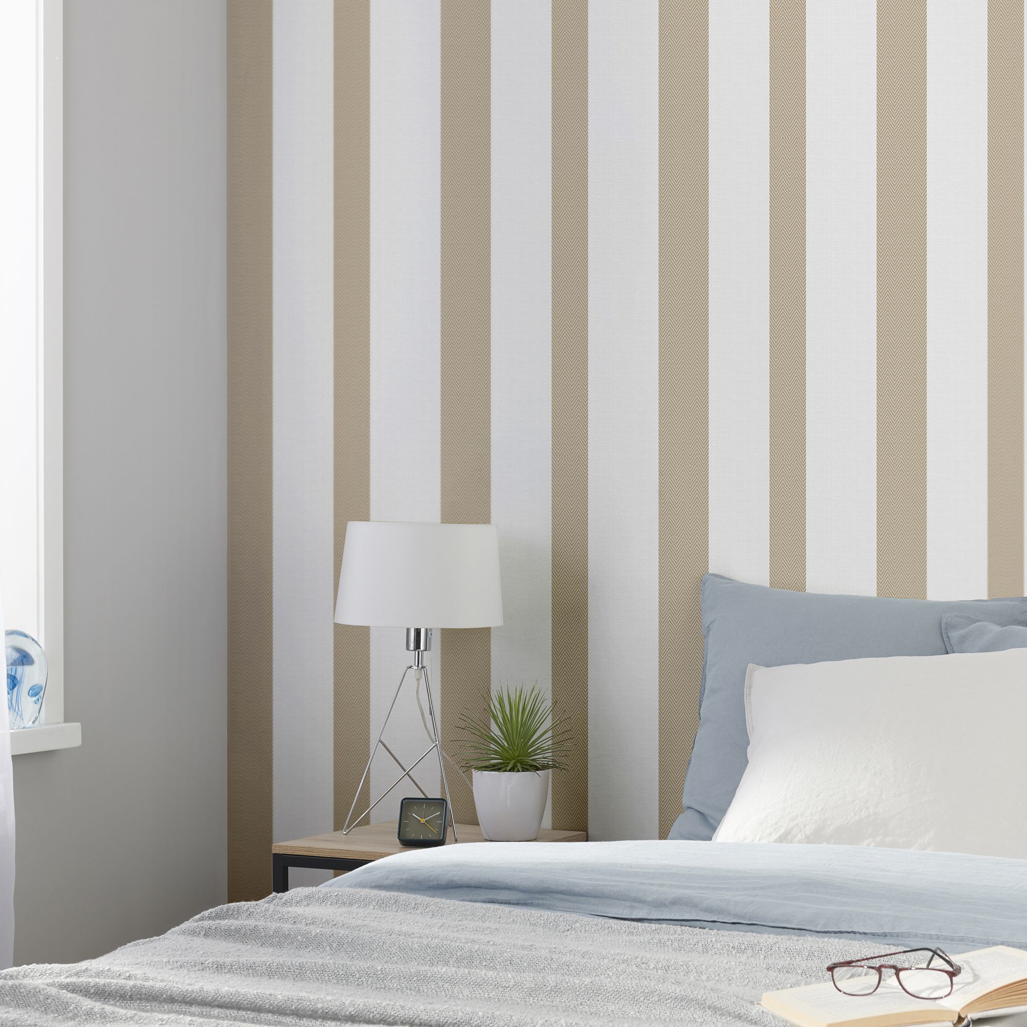 GoodHome Nypa Beige & white Fabric effect Striped Textured Wallpaper Sample