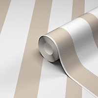 GoodHome Nypa Beige & white Striped Fabric effect Textured Wallpaper Sample