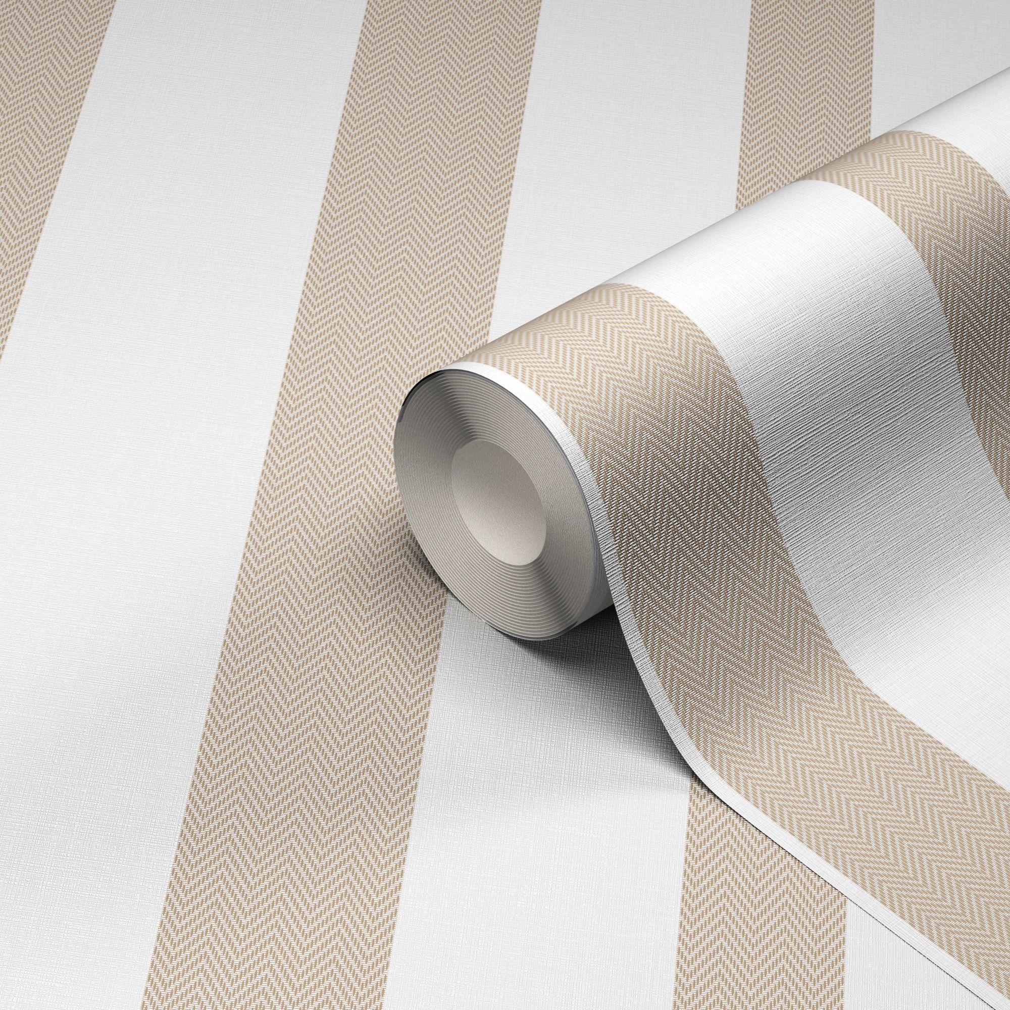 GoodHome Nypa Beige & white Striped Fabric effect Textured Wallpaper Sample DIY at B&Q