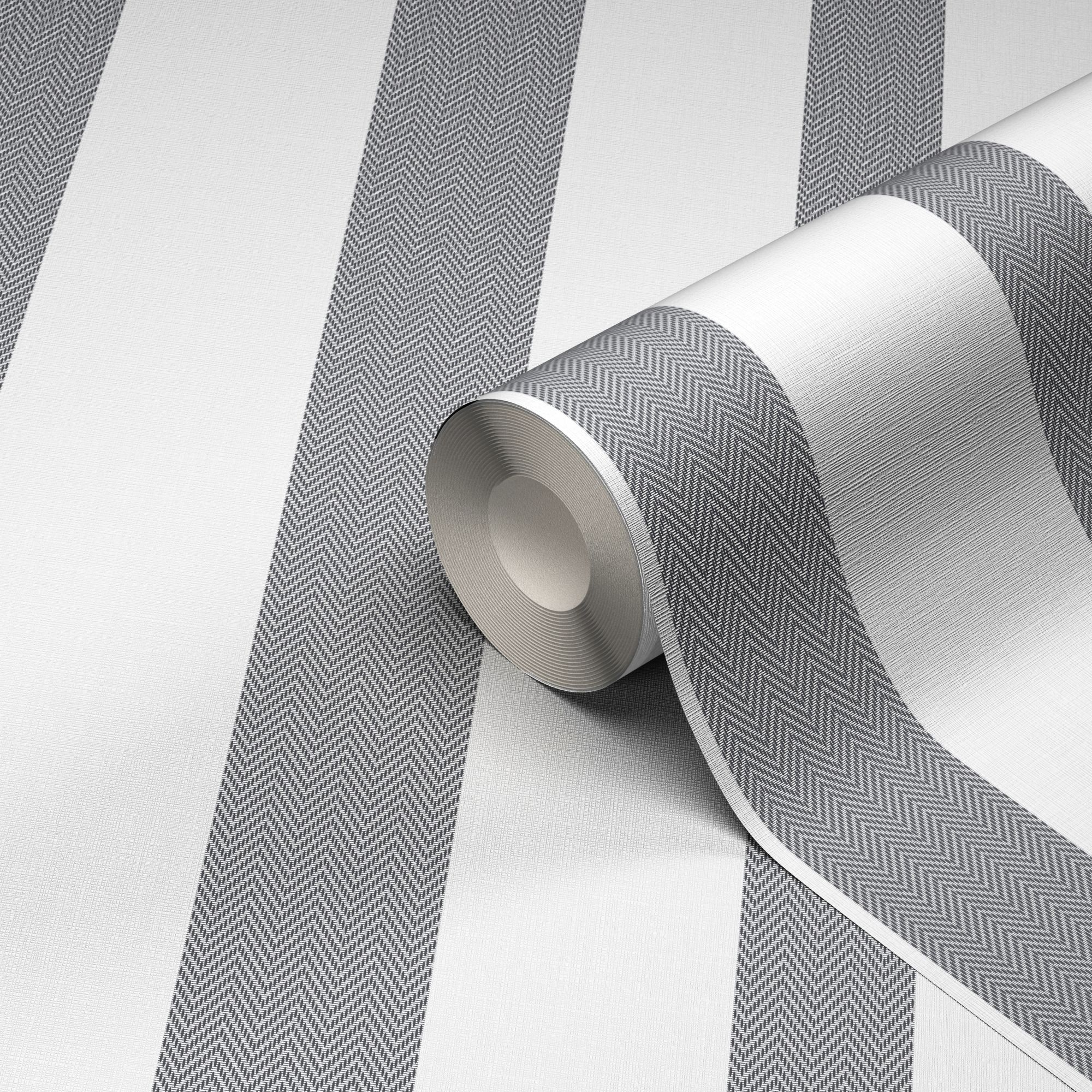 GoodHome Nypa Grey & white Striped Fabric effect Textured Wallpaper