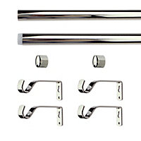 GoodHome Olympe Chrome effect Extendable Cap Curtain pole Set, (L)2000mm-3300mm (Dia)28mm