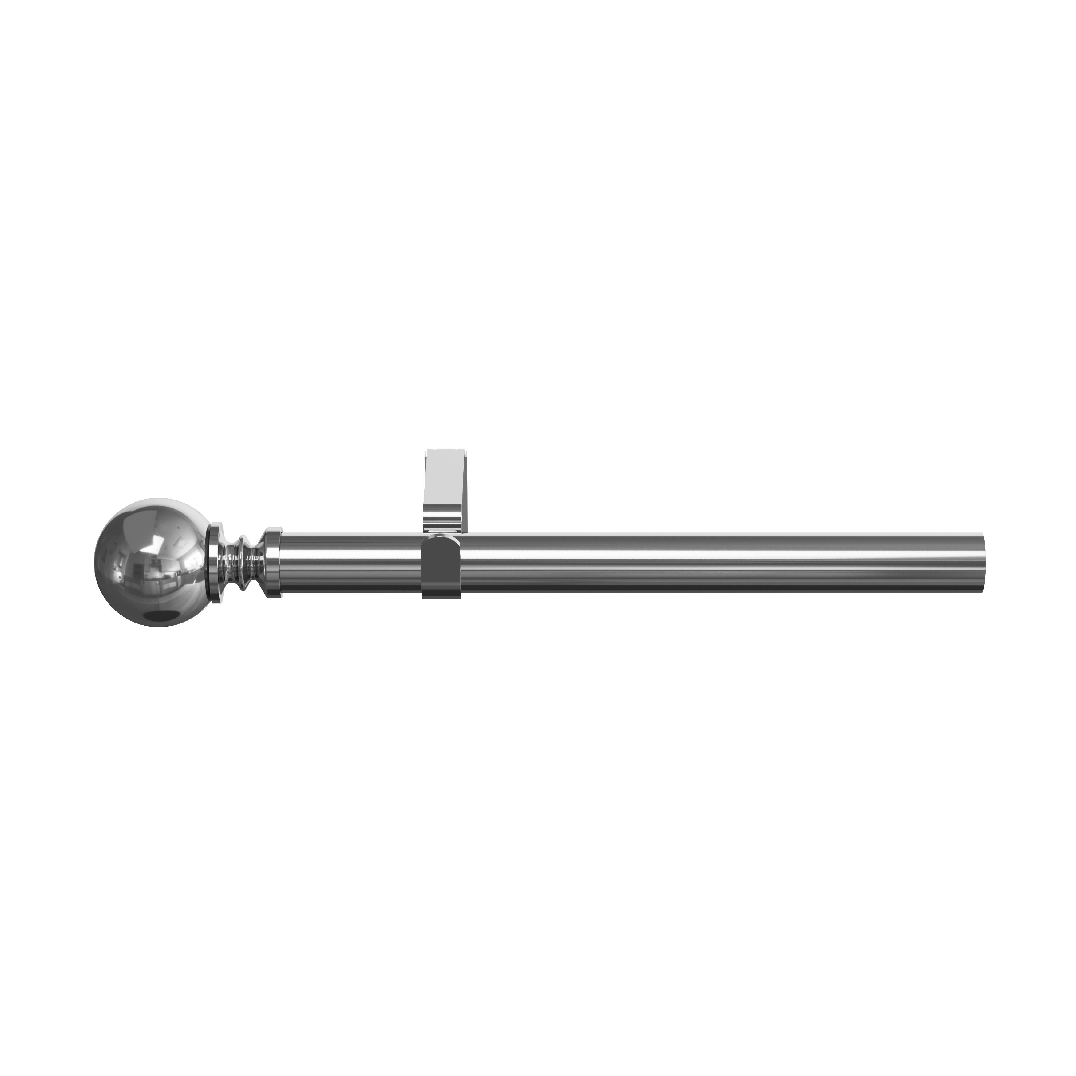 GoodHome Olympe Grey Chrome effect Extendable Ball Single curtain pole set Set, (L)1200mm-2100mm (Dia)28mm