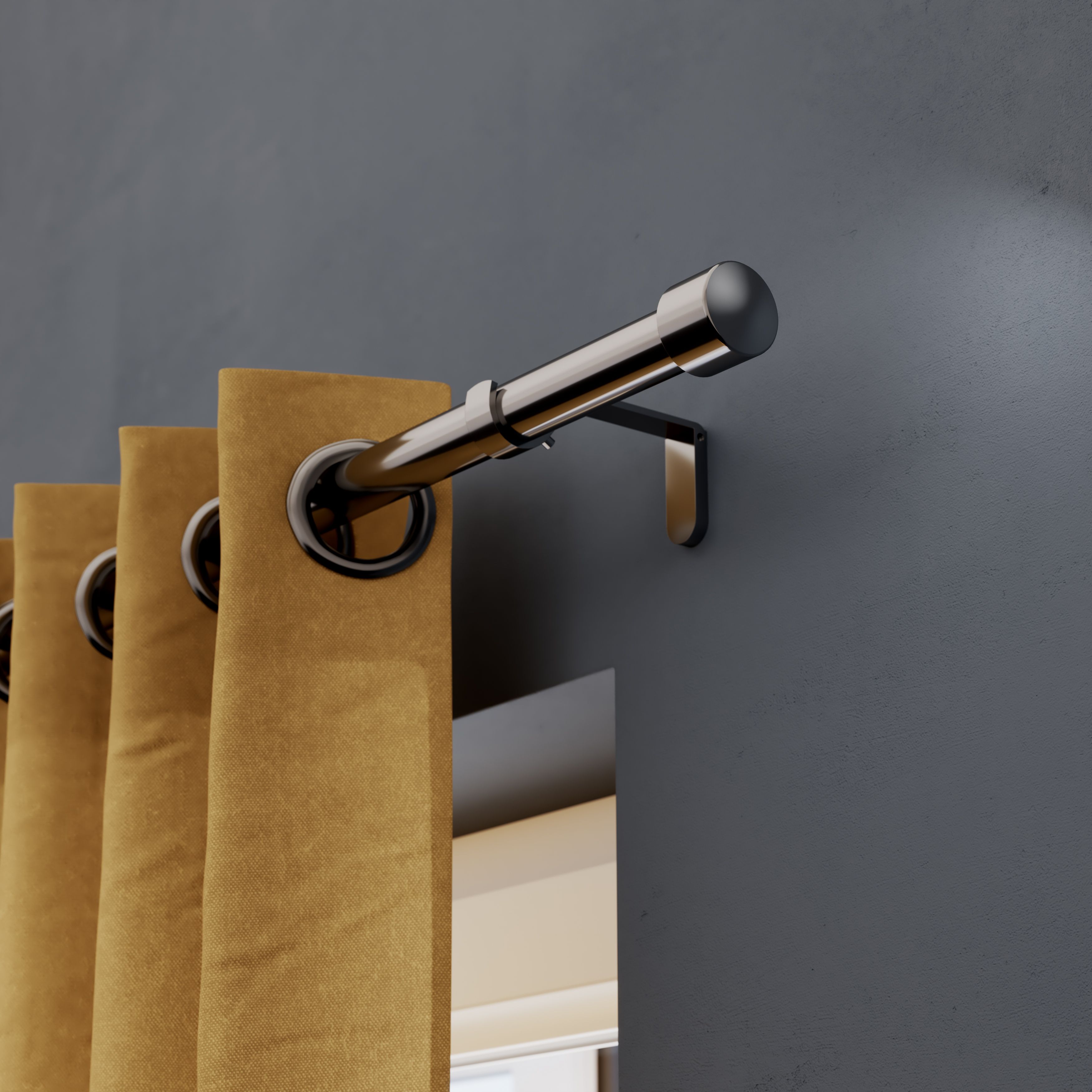 GoodHome Olympe Grey Chrome effect Extendable Cap Single curtain pole set, (L)2000mm-3300mm (Dia)28mm