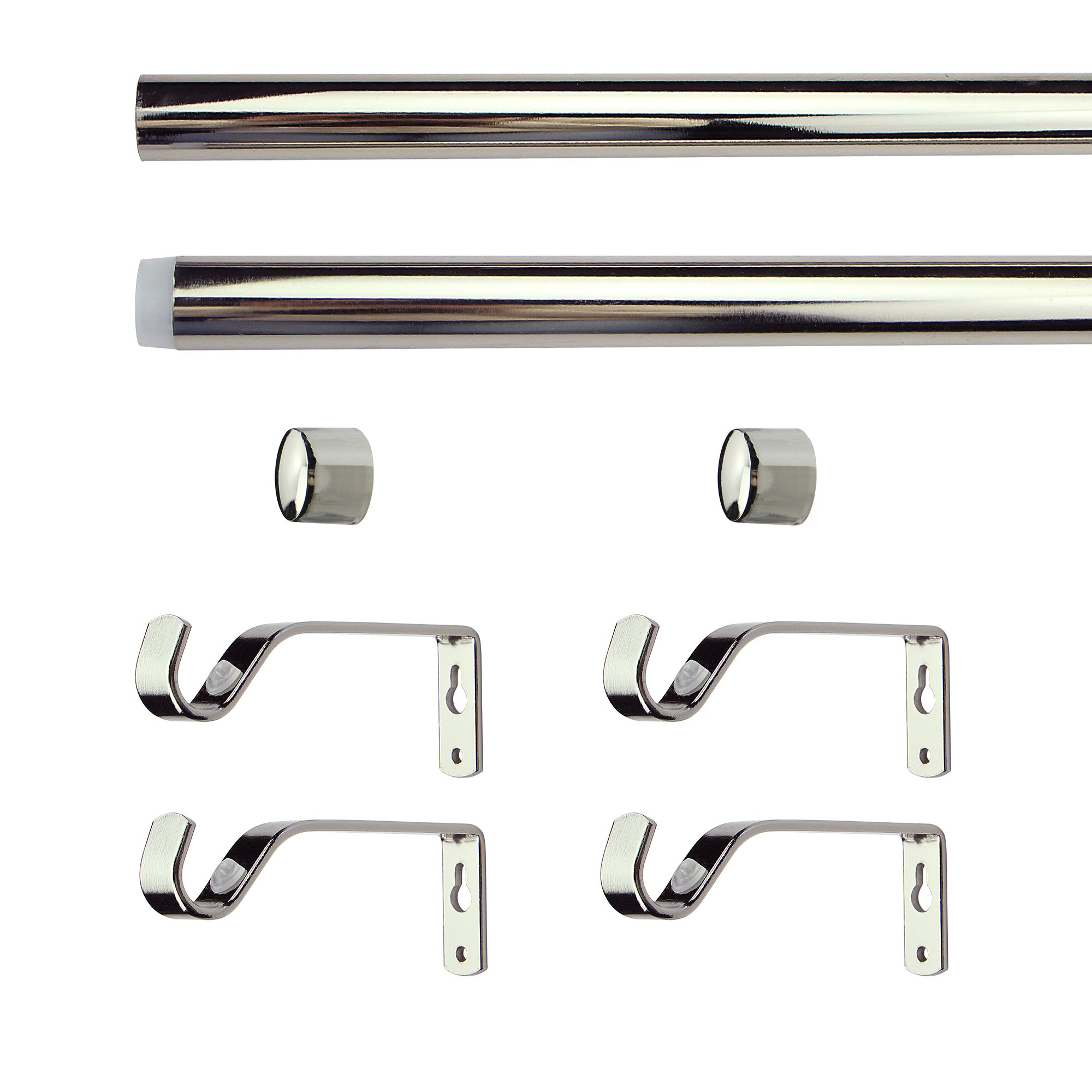 GoodHome Olympe Grey Chrome effect Extendable Cap Single curtain pole set, (L)2000mm-3300mm (Dia)28mm