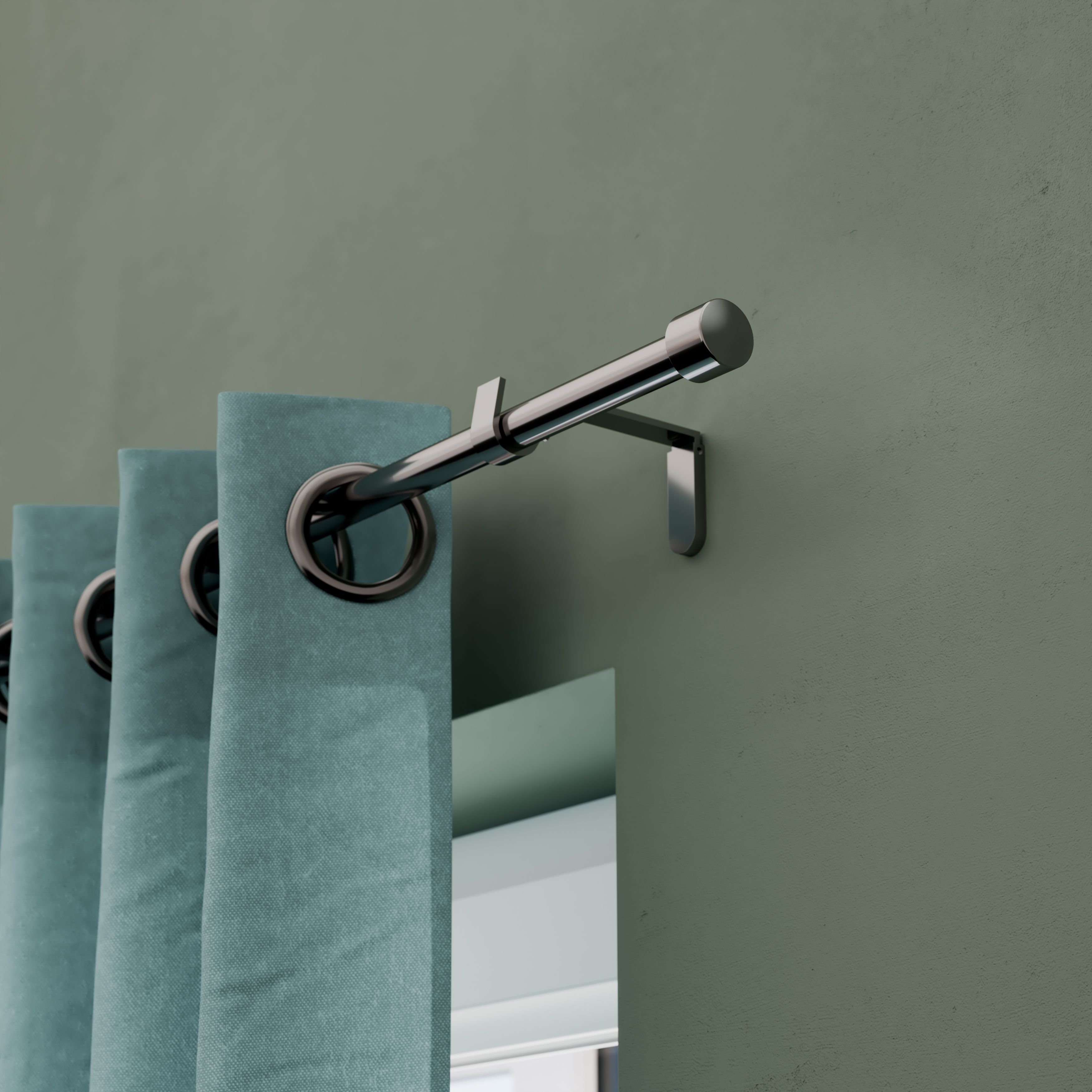 GoodHome Olympe Grey Chrome effect Extendable Cap Single curtain pole set Set, (L)1200mm-2100mm (Dia)19mm