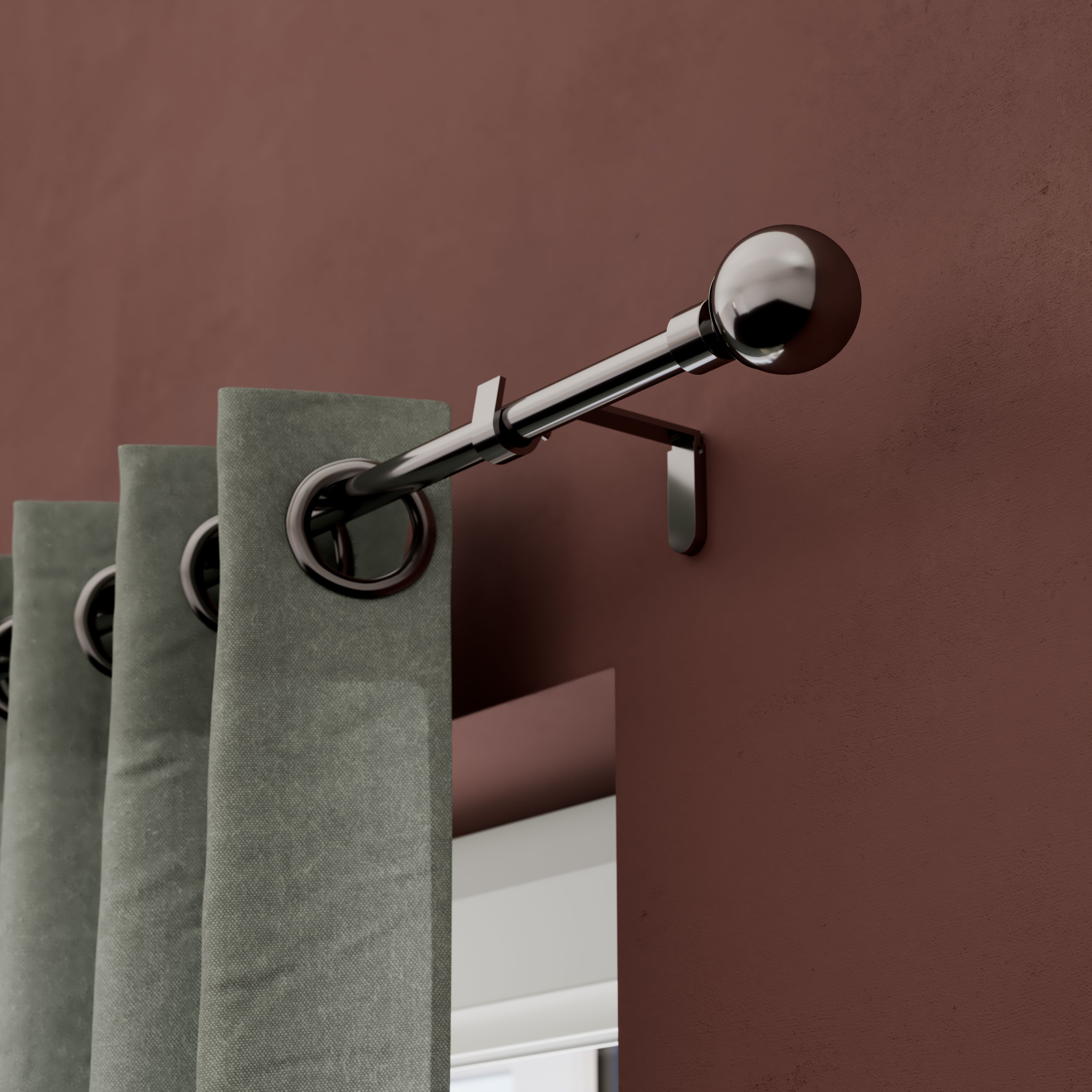 GoodHome Olympe Grey Chrome effect Extendable Swirl Single curtain pole set, (L)1200mm-2100mm (Dia)28mm