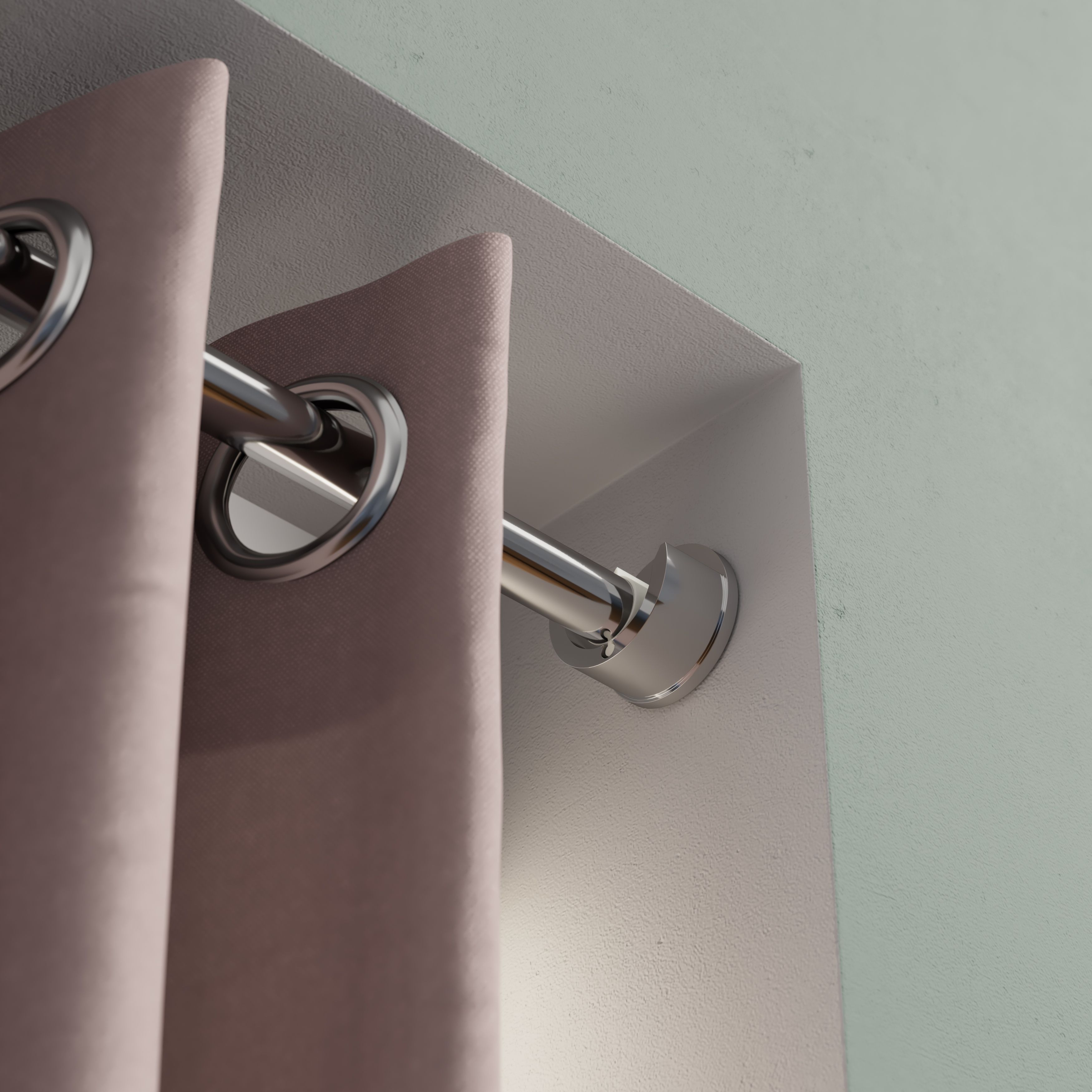 GoodHome Olympe Grey Polished Chrome effect Metal & plastic Recess Curtain pole bracket, Set of 2