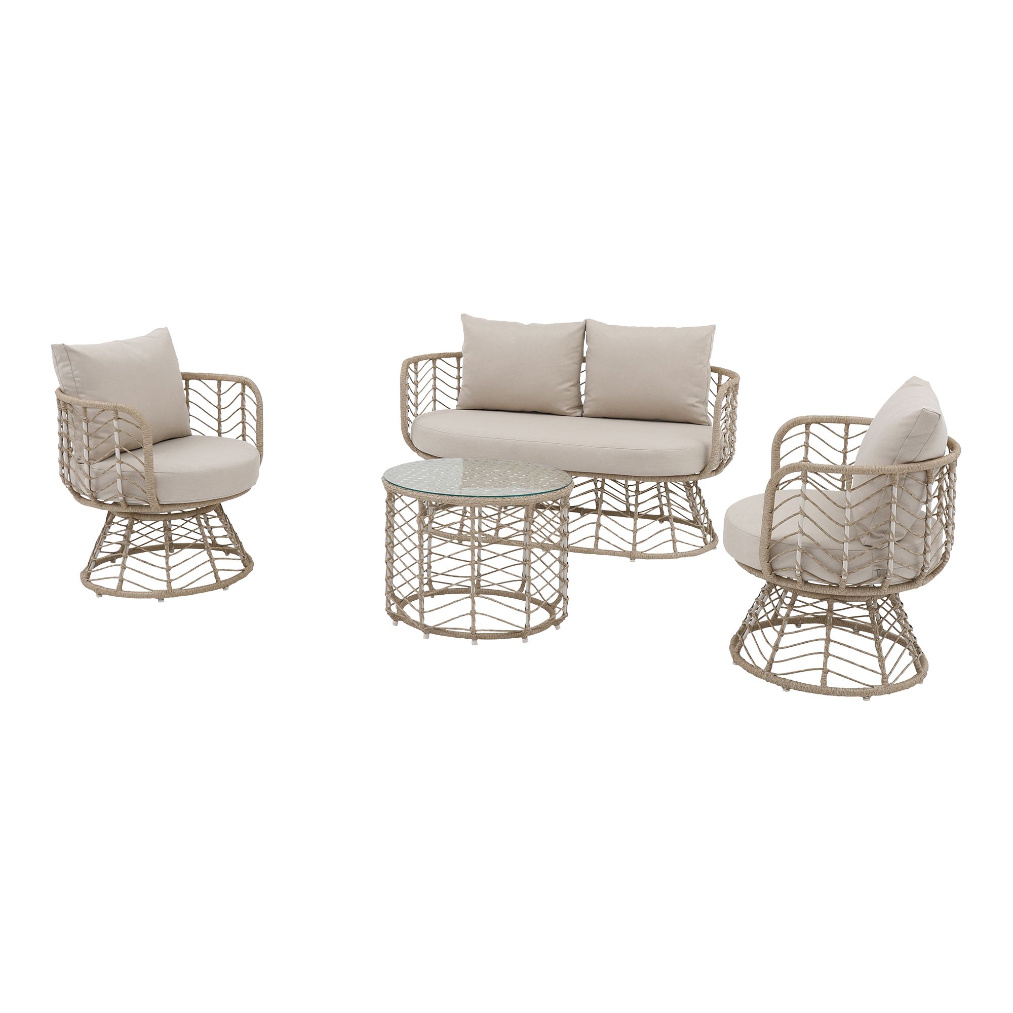 GoodHome Omalos Matt Beige Rattan effect 4 Seater Coffee set
