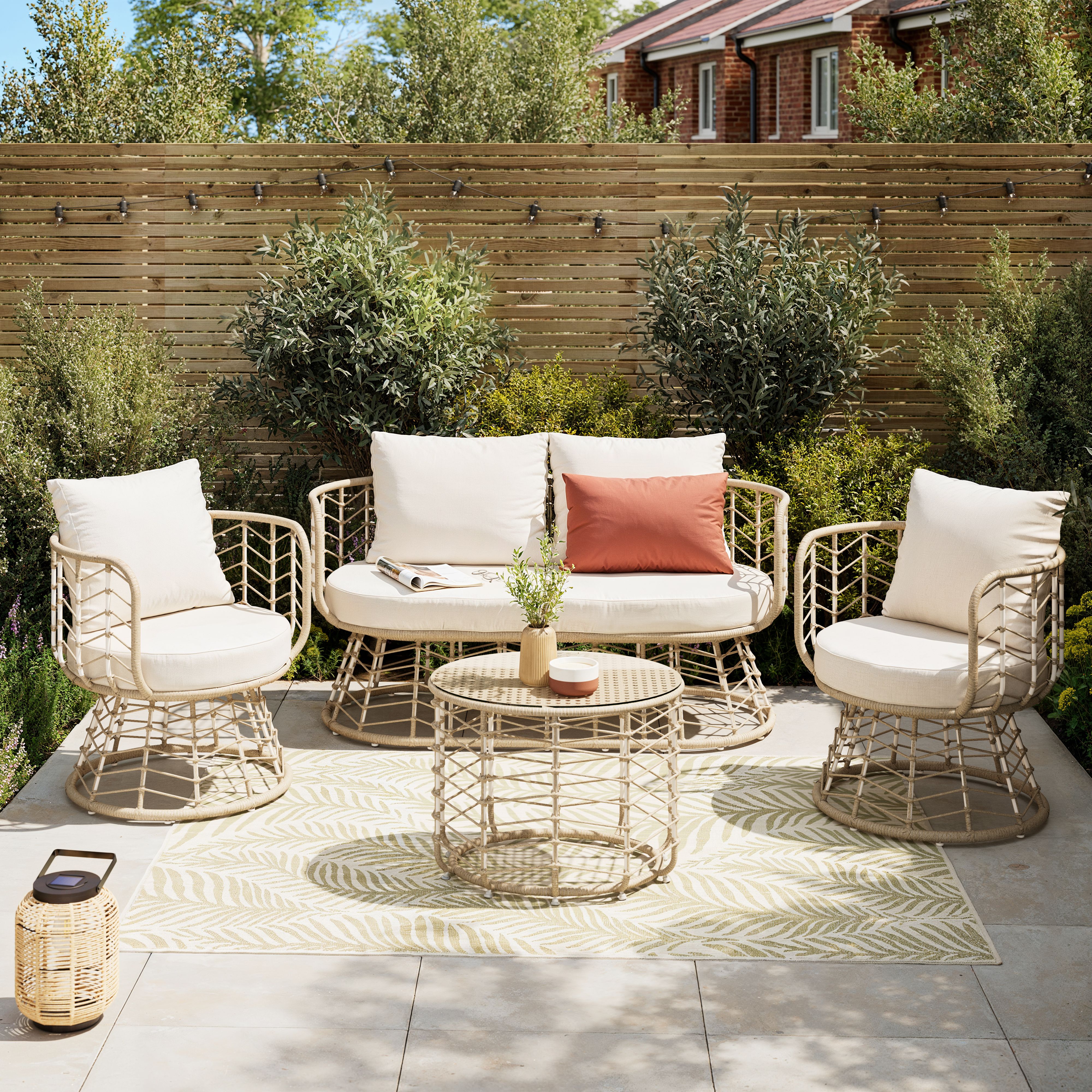 GoodHome Omalos Matt Beige Rattan effect 4 Seater Coffee set