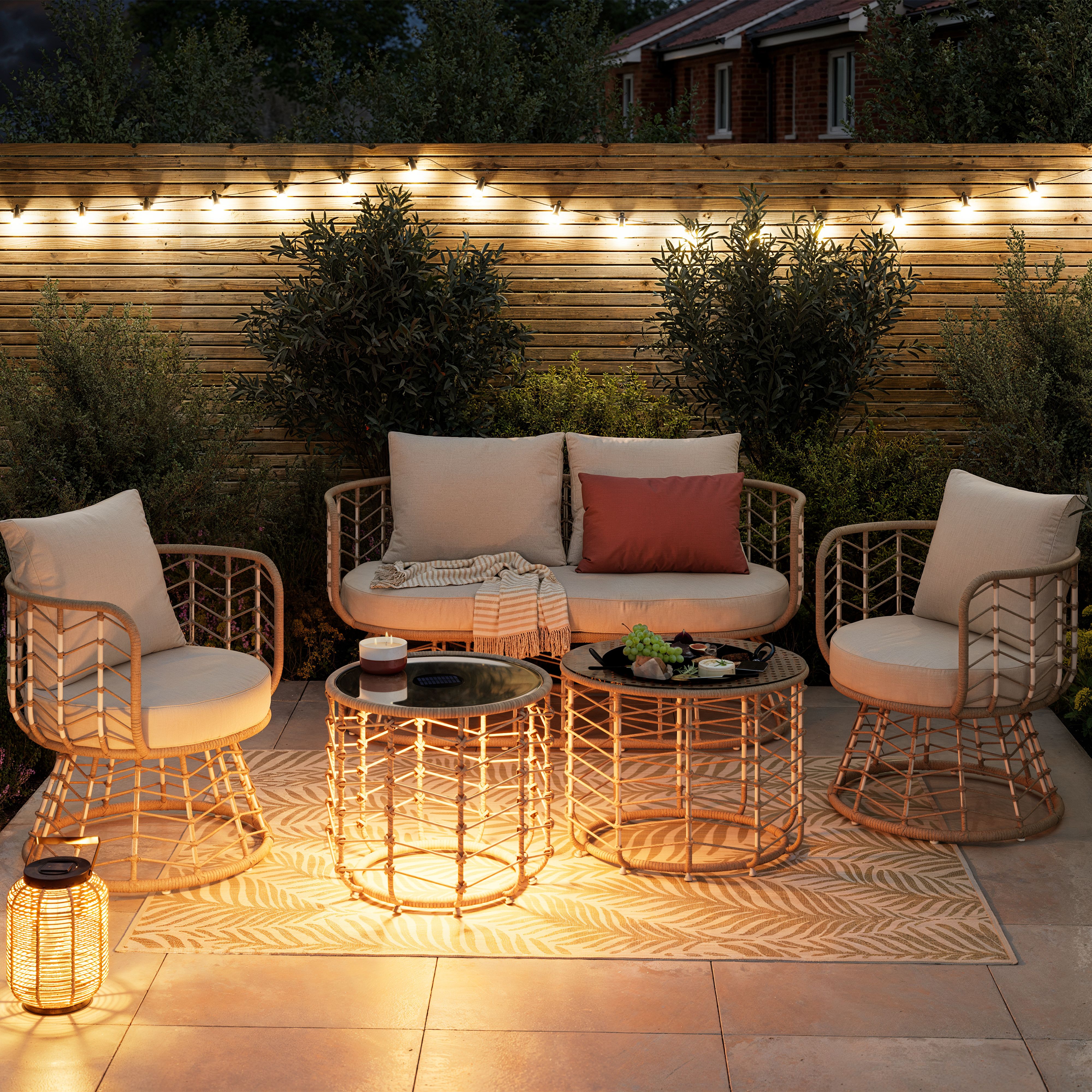 GoodHome Omalos Matt Beige Rattan effect 4 Seater Coffee set