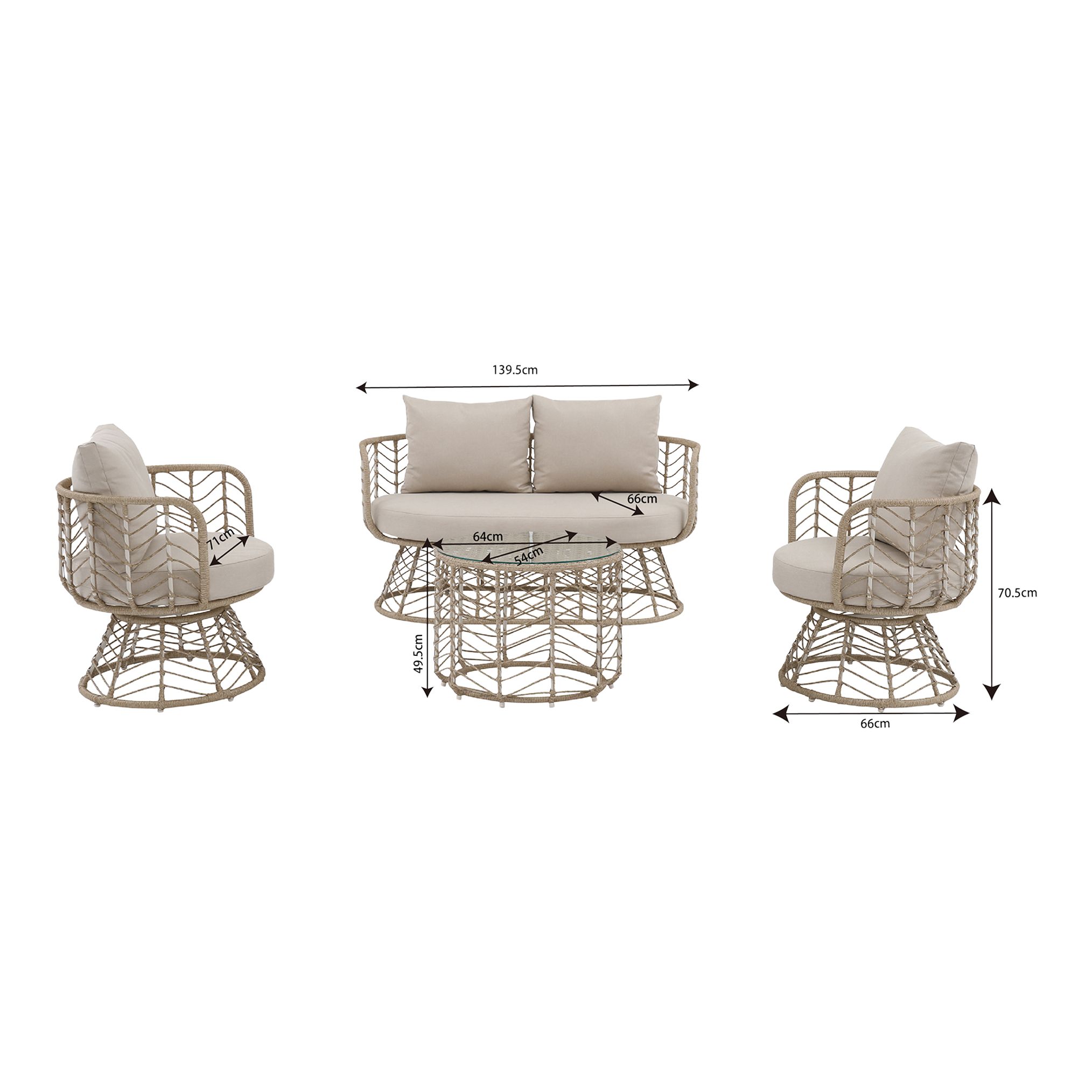 GoodHome Omalos Matt Beige Rattan effect 4 Seater Coffee set