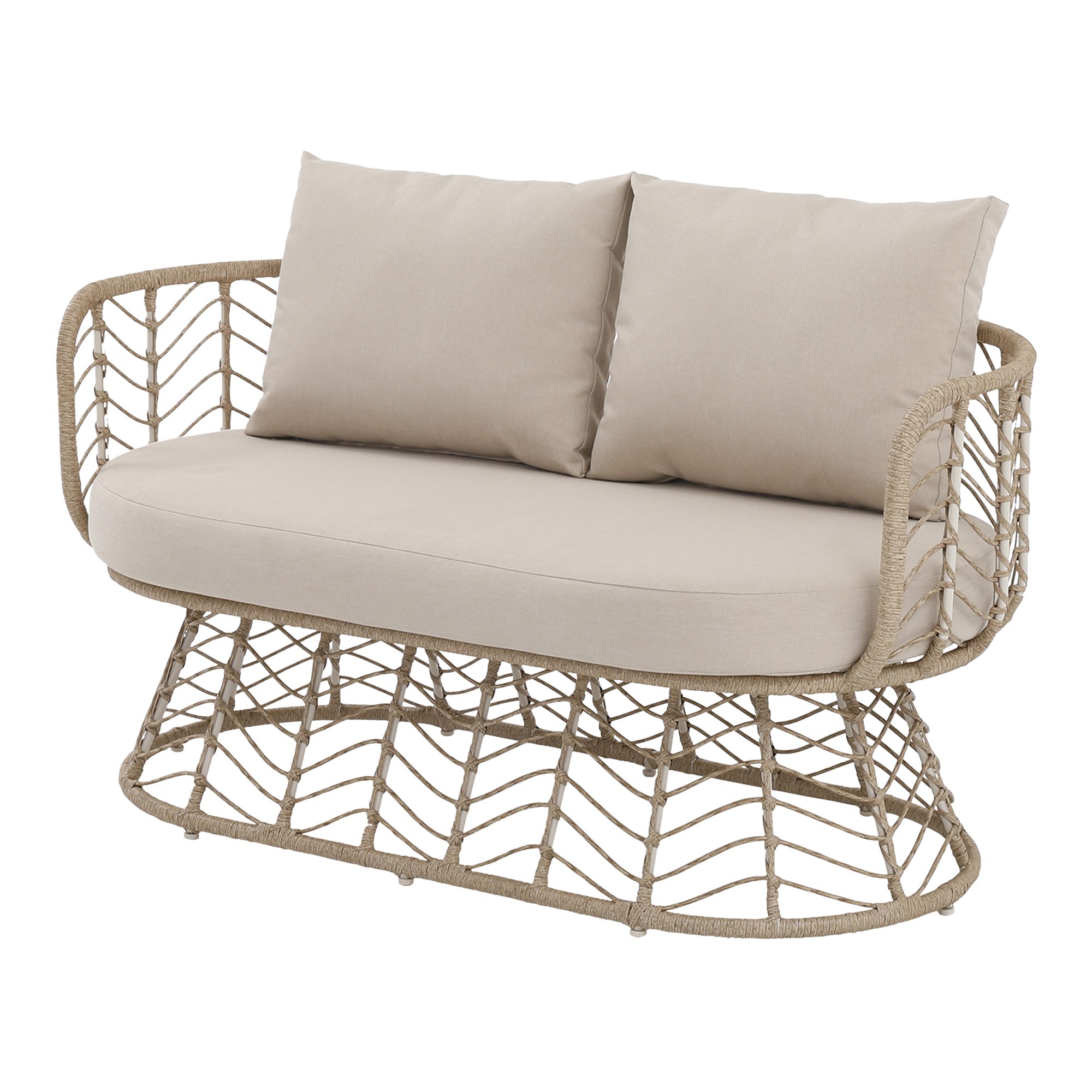 GoodHome Omalos Matt Beige Rattan effect 4 Seater Coffee set