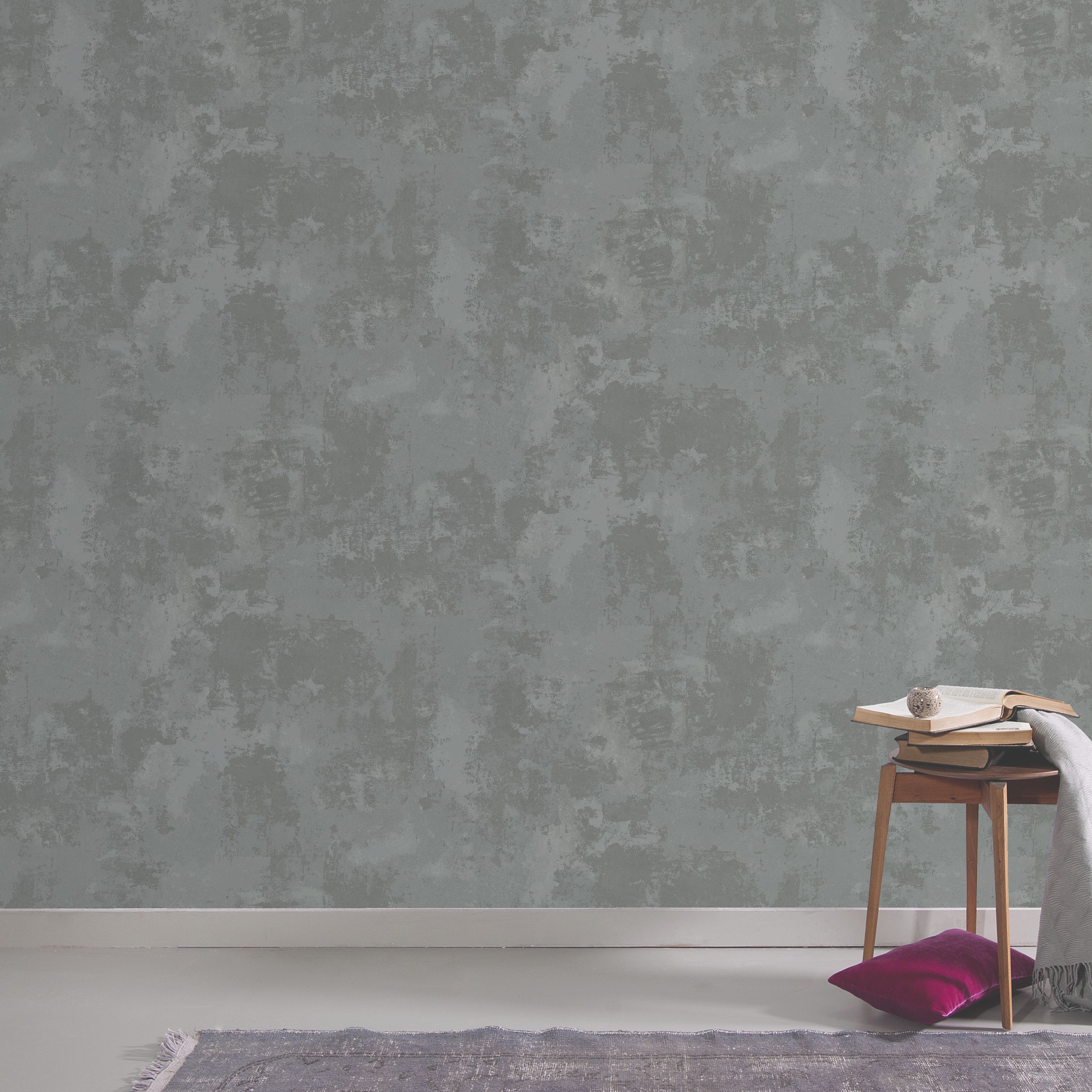 GoodHome Omey Dark grey Distressed effect Textured Wallpaper