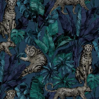 Forage Teal Wallpaper  Cheap Wallpaper - B&M