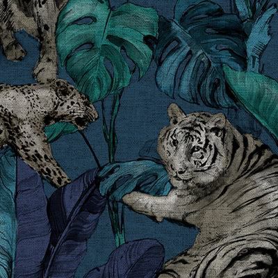 GoodHome Onax Teal Fabric effect Jungle Textured Wallpaper