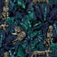 GoodHome Onax Teal Jungle Fabric effect Textured Wallpaper
