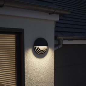GoodHome Ondava Fixed Matt Black Mains-powered Integrated LED Outdoor Wall light 400lm (Dia)24cm